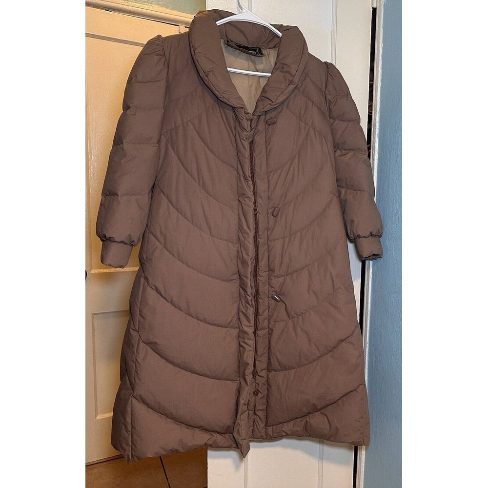 Vintage Gallery Down Mauve Long Coat Jacket Zippered Front Size Medium
