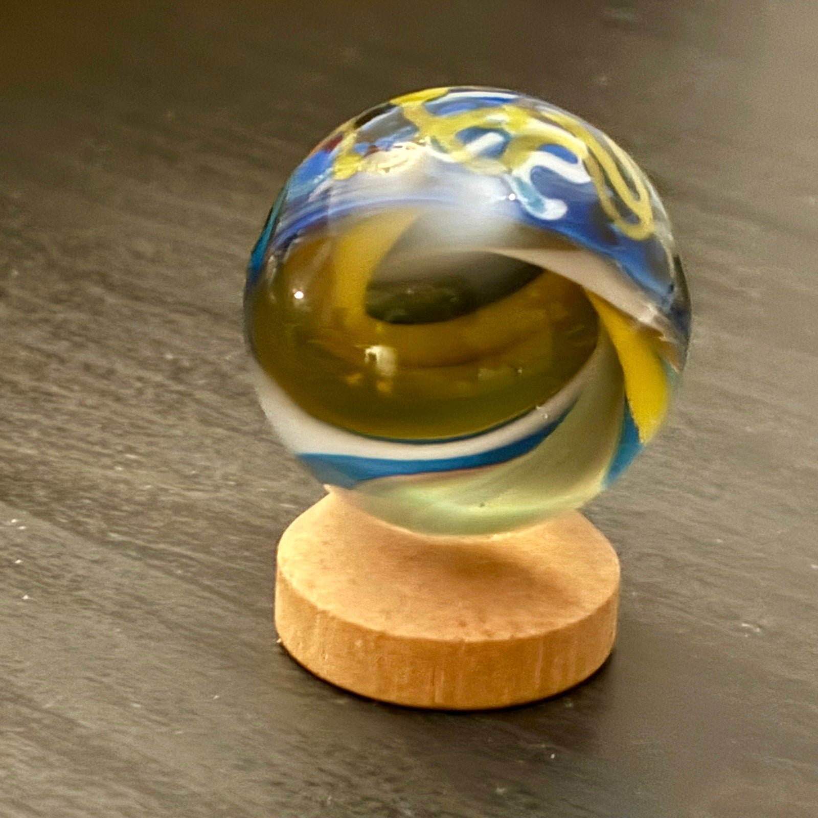 Hand blown glass paperweight marble by Raj Komminemi - Signed - 1.5”