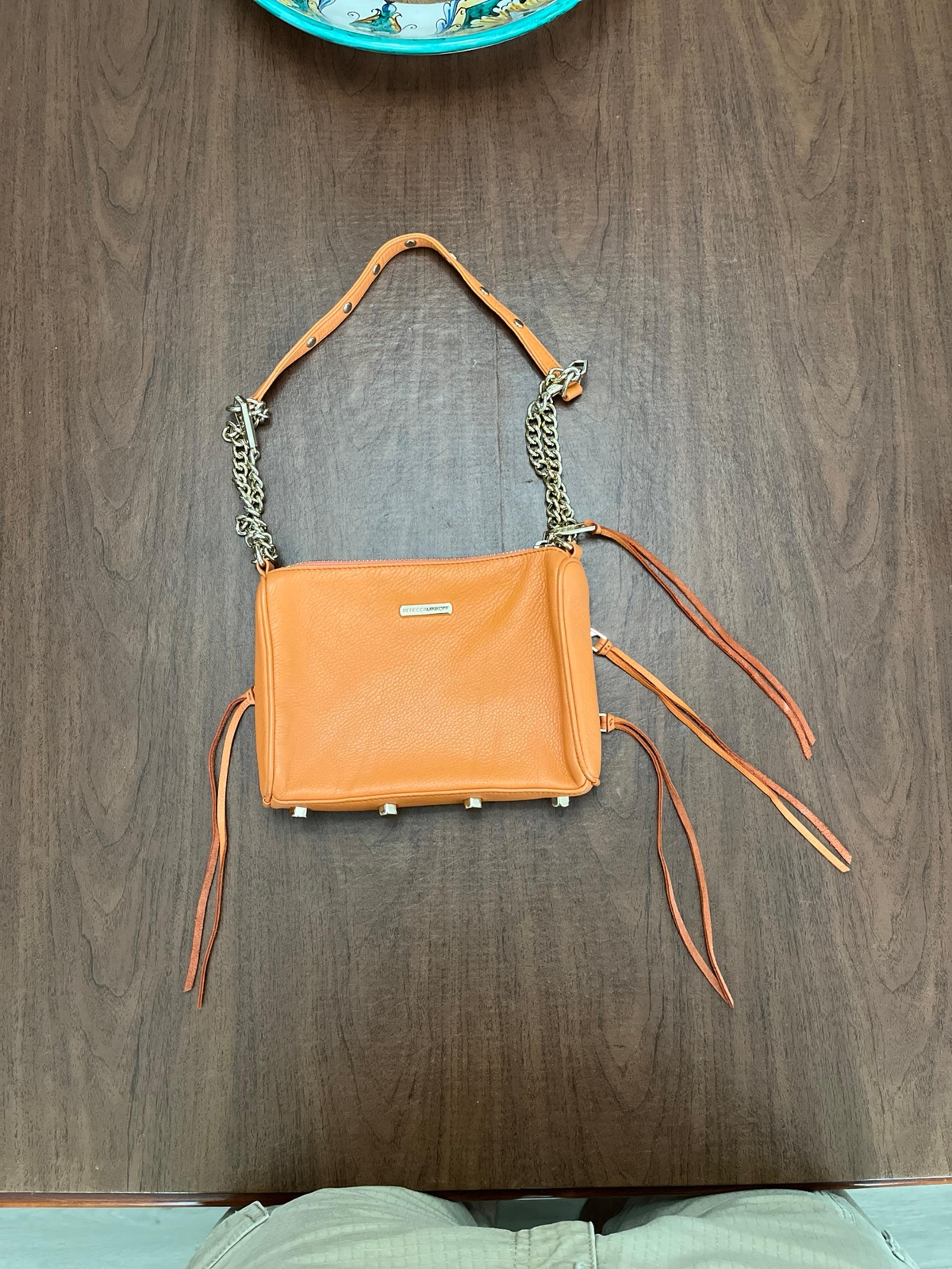 Rebecca Minkoff Bright Peach Triple Zip Fringe Crossbody Bag Handbag
