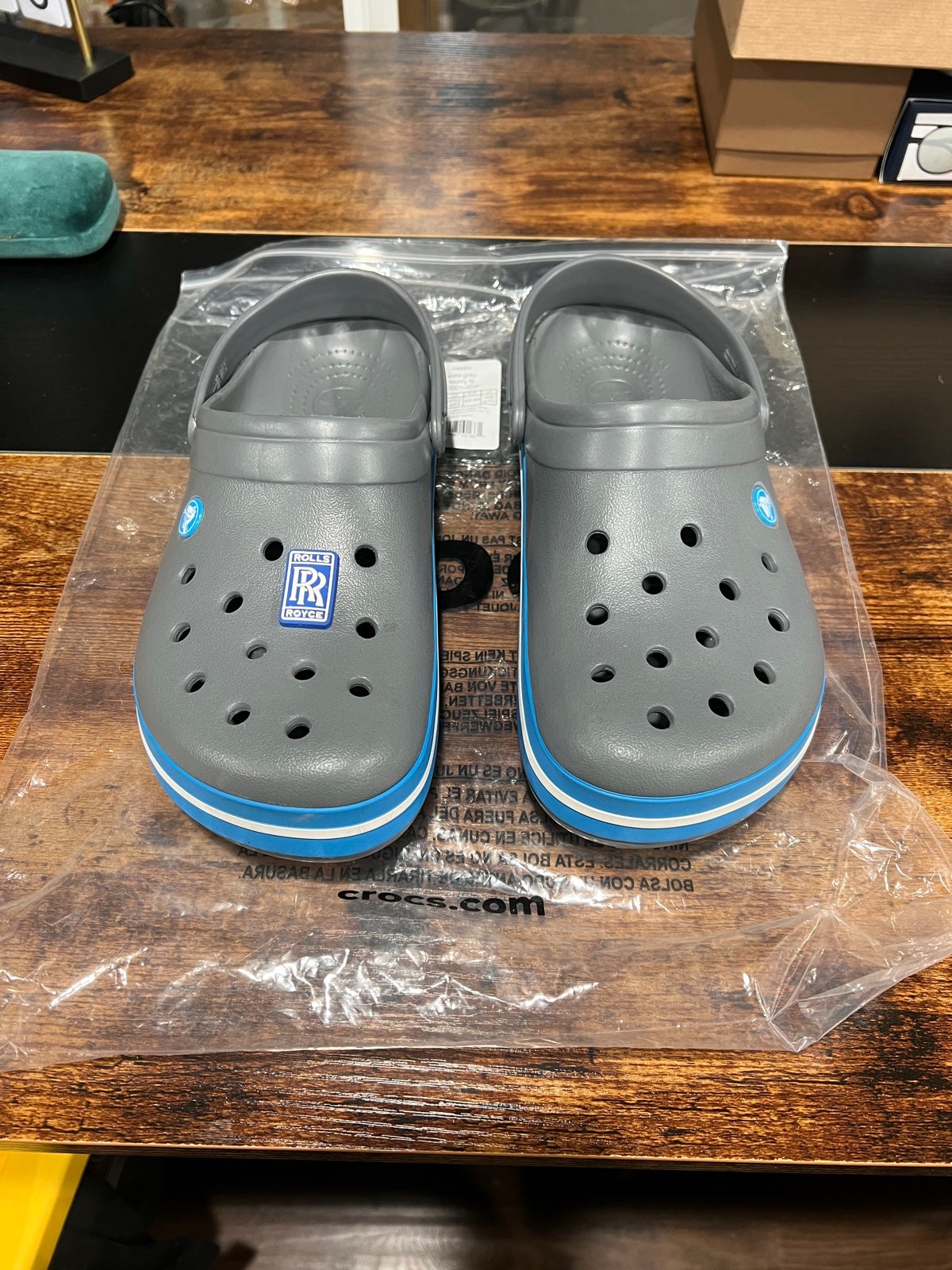 Crocs gray and blue “Rolls Royce”