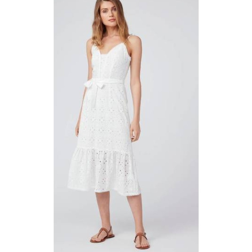 PAIGE Seryne Self Belt Geometric Eyelet Midi Dressn new 6 white strappy dress