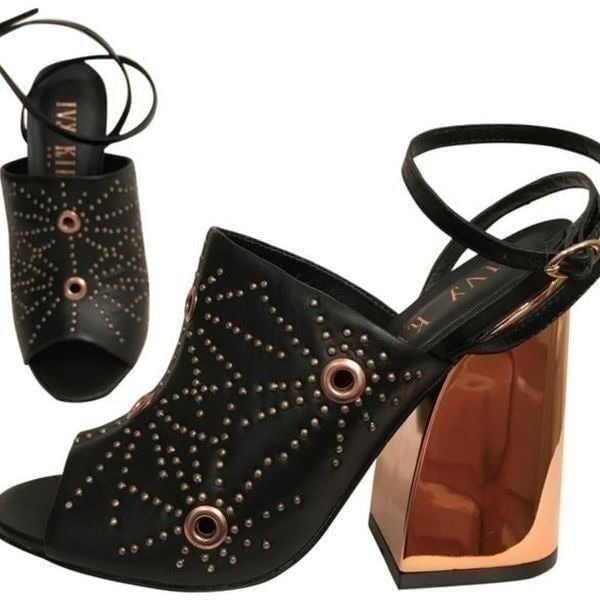 Ivy Kirzhner Black Rose Gold New Epoque Studded Leather Sandals Size 7
