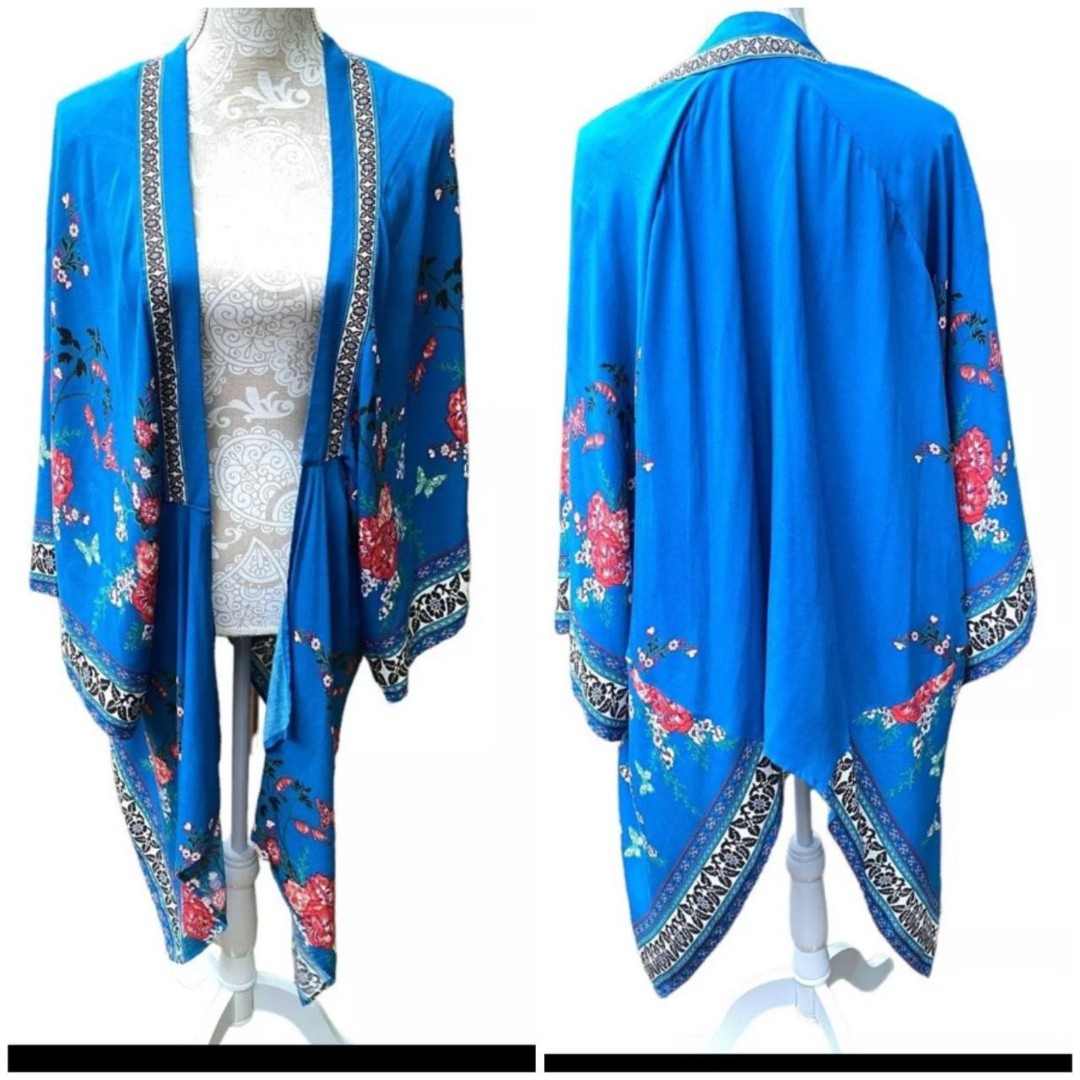 Kimono cover-up jacket kaftan robe Flying Tomato Blue/red floral size S/M