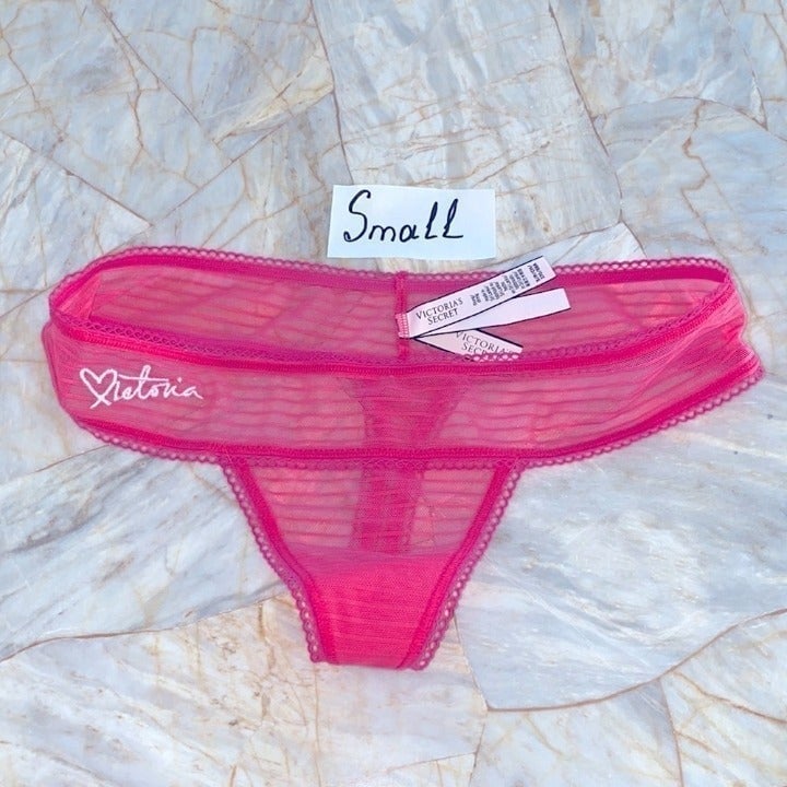 Victoria's Secret Sheer V-String Very Sexy Thong Panty Lace Mesh Underwear Small