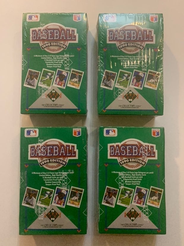 4x 1990 Upper Deck Baseball 36 Pack Low Hobby Box frmSealed Case w/MLB Holograms