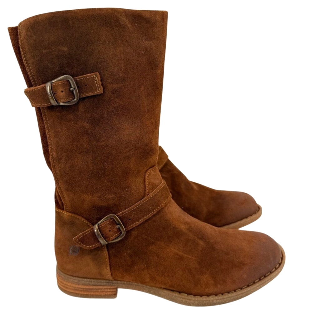 NEW Born Brown Delano Distressed Suede Leather Boots Mid Height Women's Size 9