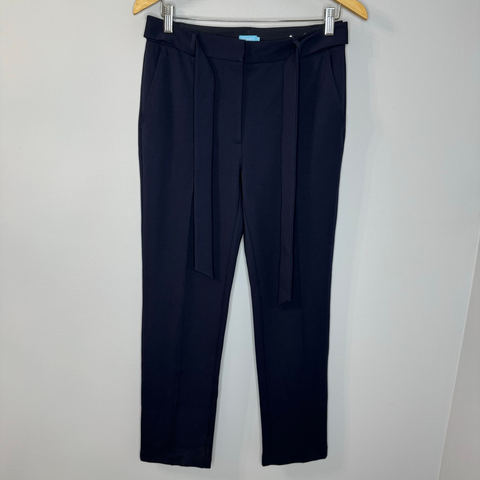 J.McLaughlin Women’s Stretch Tie Blelt Pants Navy Blue Preppy Feminist Sz 4