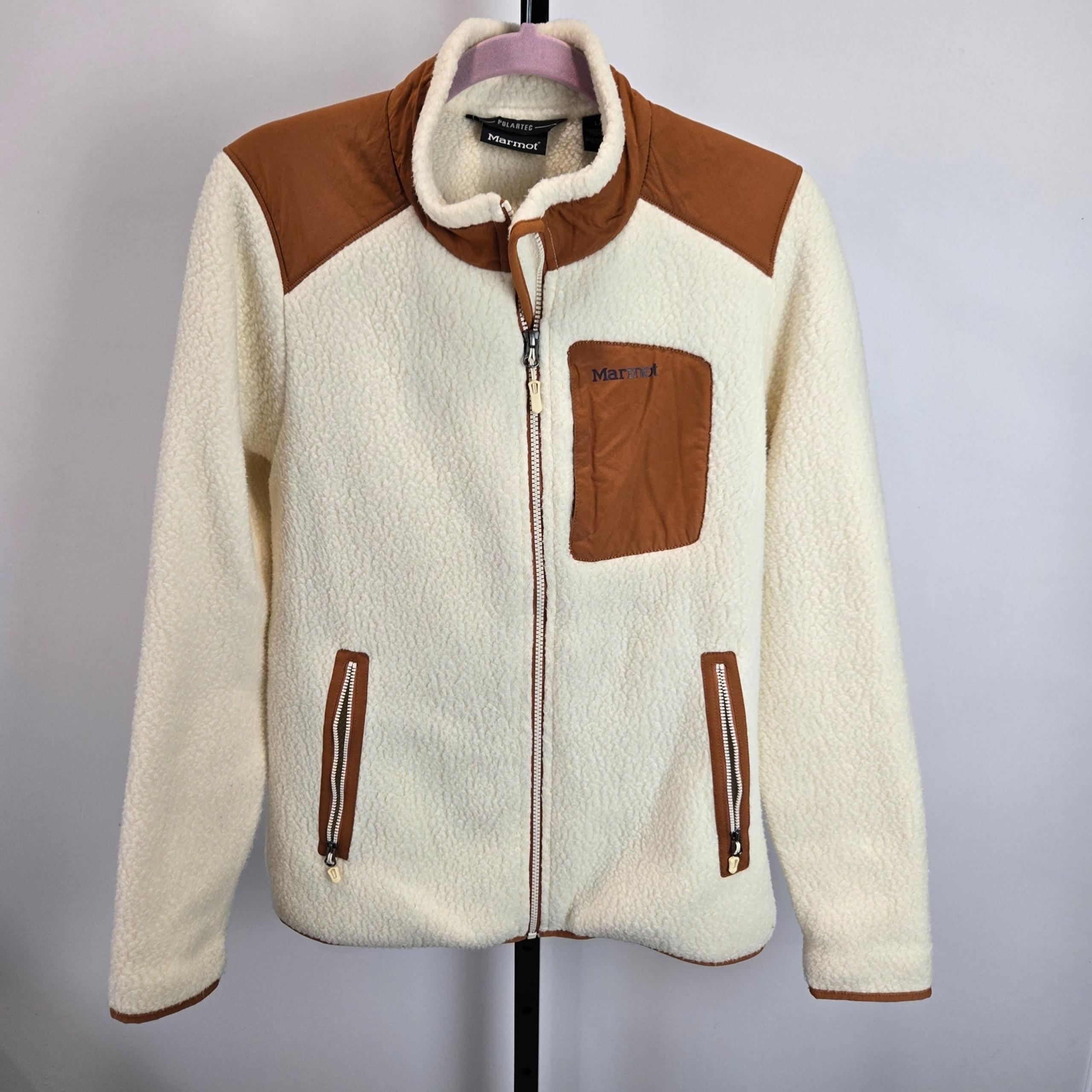 Marmot Women's Sherpa Fleece Suede Jacket Cream Tan Large Polartec