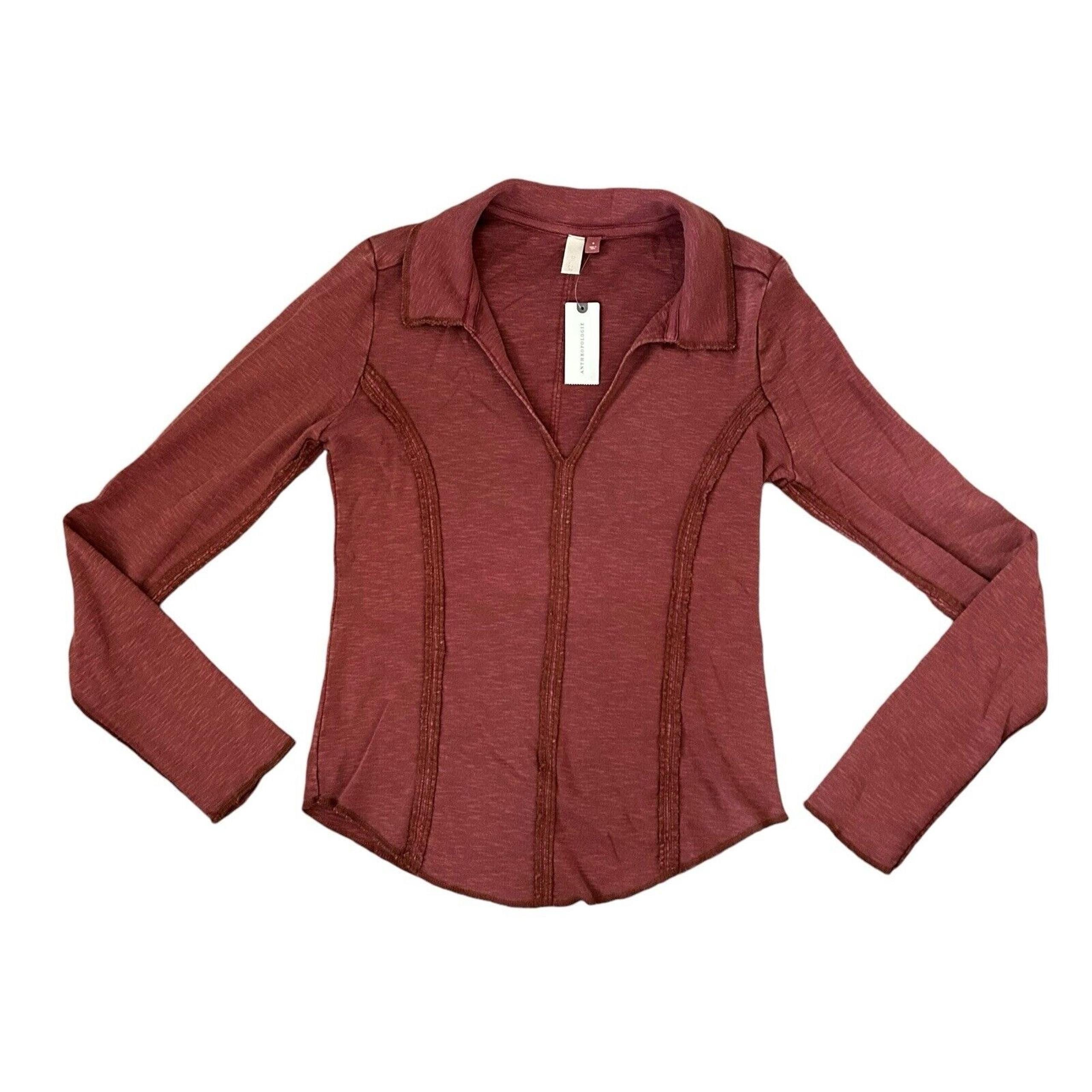 Anthropologie Pilcro Stitched Long-Sleeve Top Small Red $78 NWT Bohemian