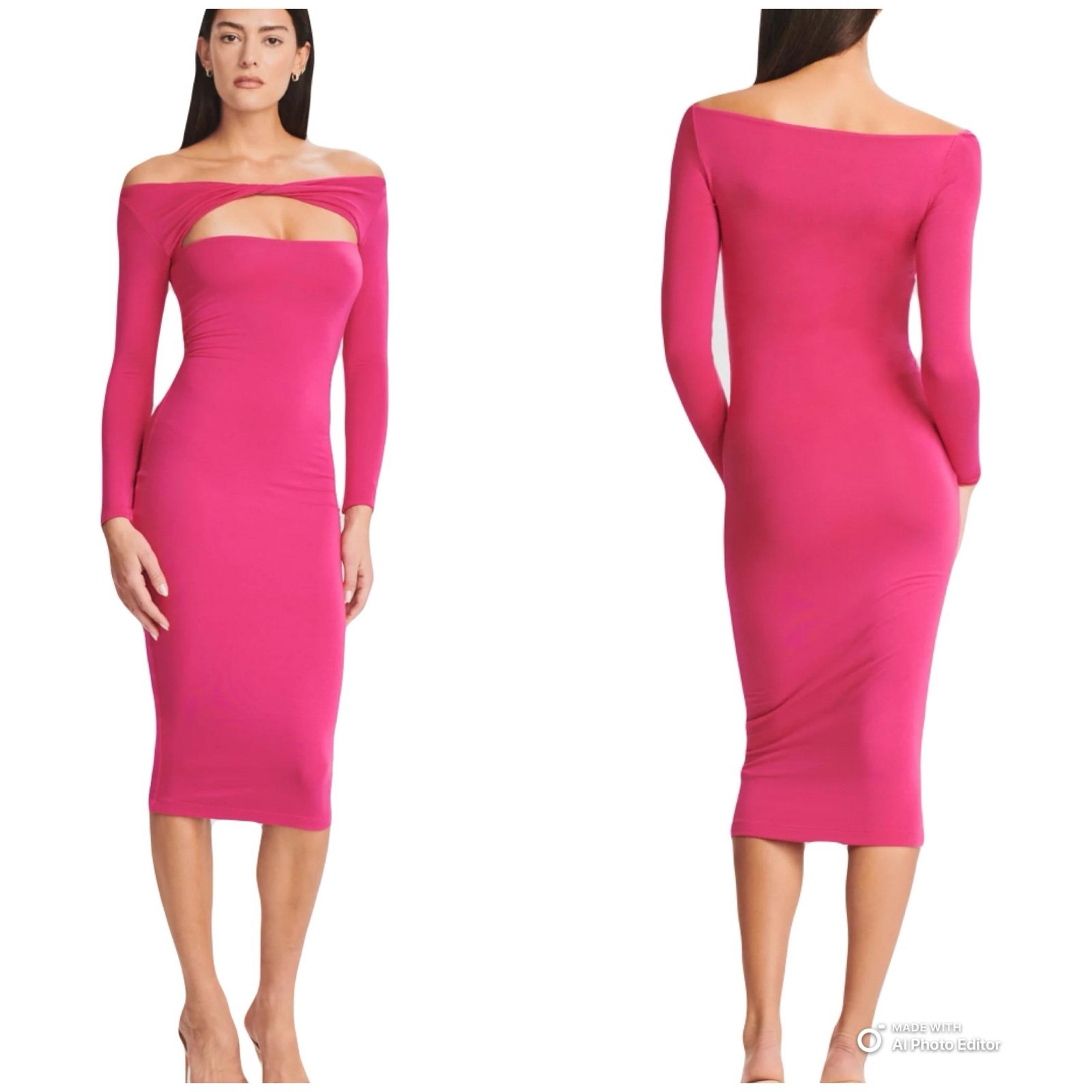 ✨SER.O.YA✨ NWT Irene Bodycon Dress Hot Pink Size Small Peekaboo Long Sleeve Rose