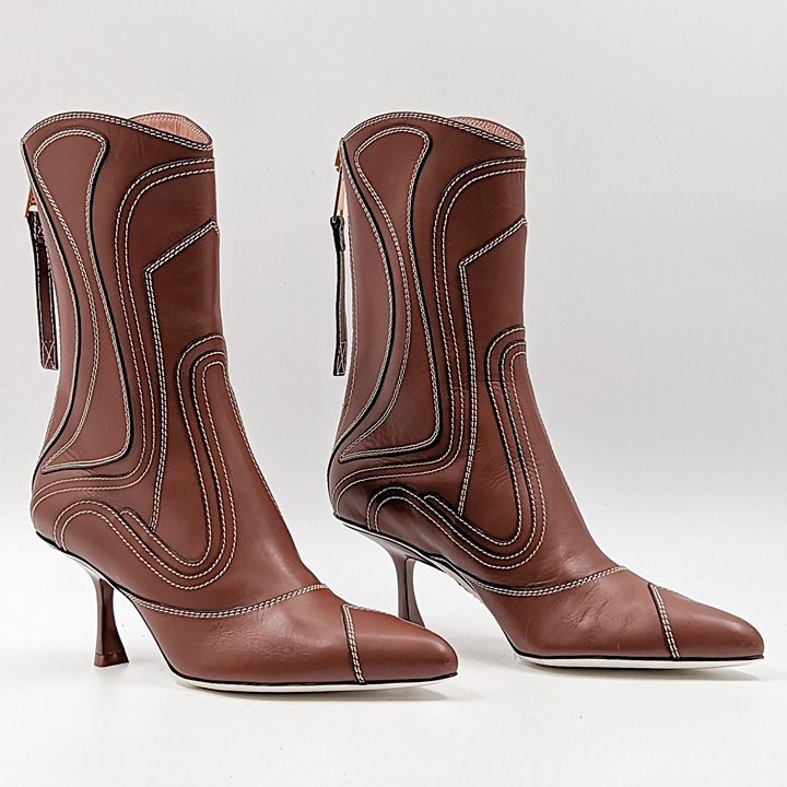 Zimmermann Women Topstiched Boots Brown Leather sz7US EUR37