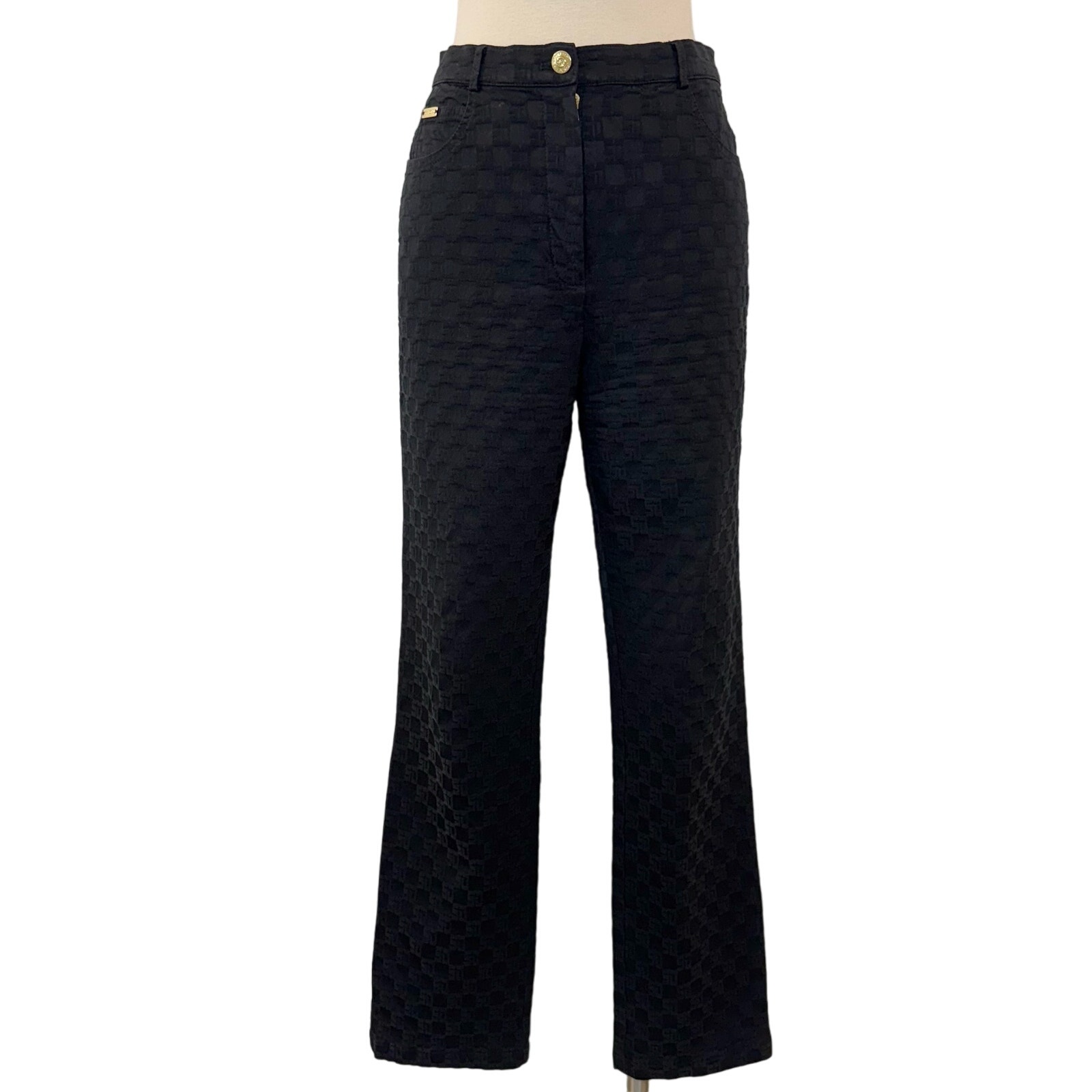St. John Monogram Logo Stretch Denim Pants Black Jacquard