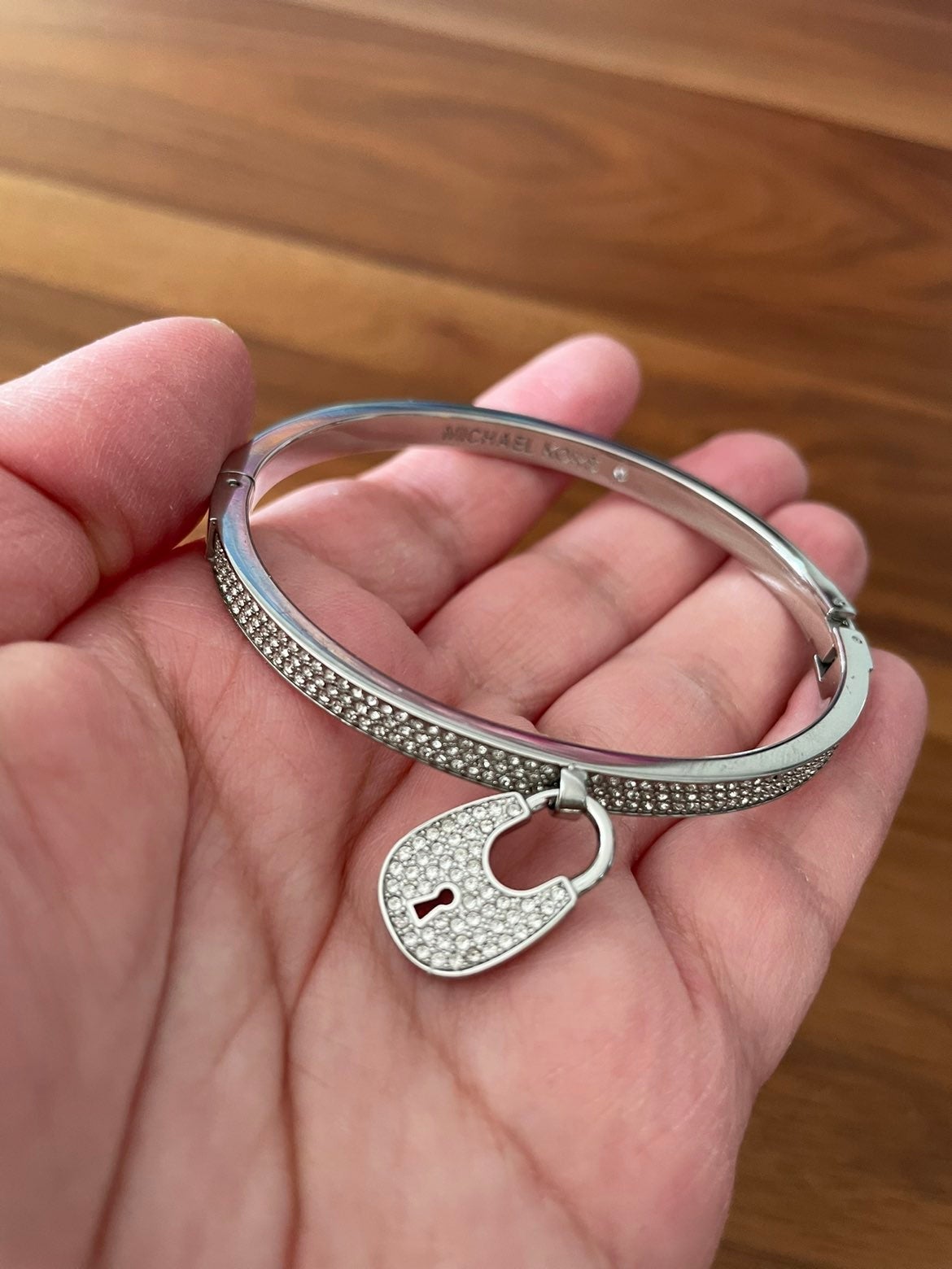 Michael Kor Silver Rhinestone Padlock Bangle Like New