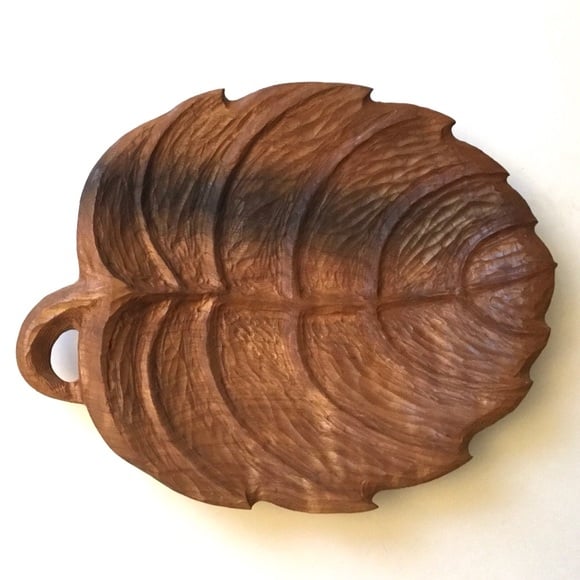 Hand carved leaf bowl decorative wood accents