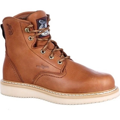 GEORGIA MEN'S WEDGE 6 INCH WORK PLAIN TOE BOOTS G6152 7.5M Barracuda Gold Coast