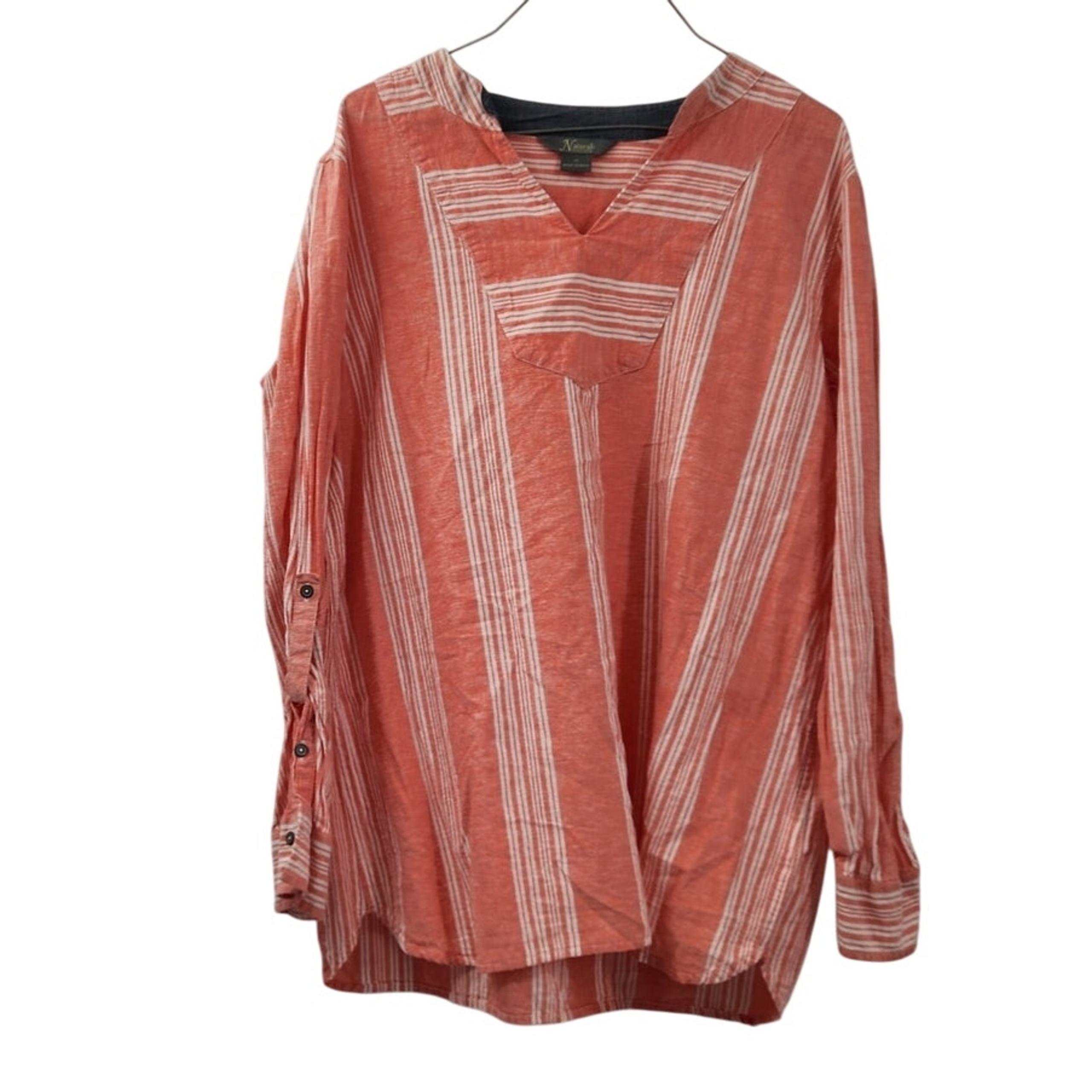 Natural Reflections Striped Long Sleeve Cotton Linen Top Womens Extra Large XL