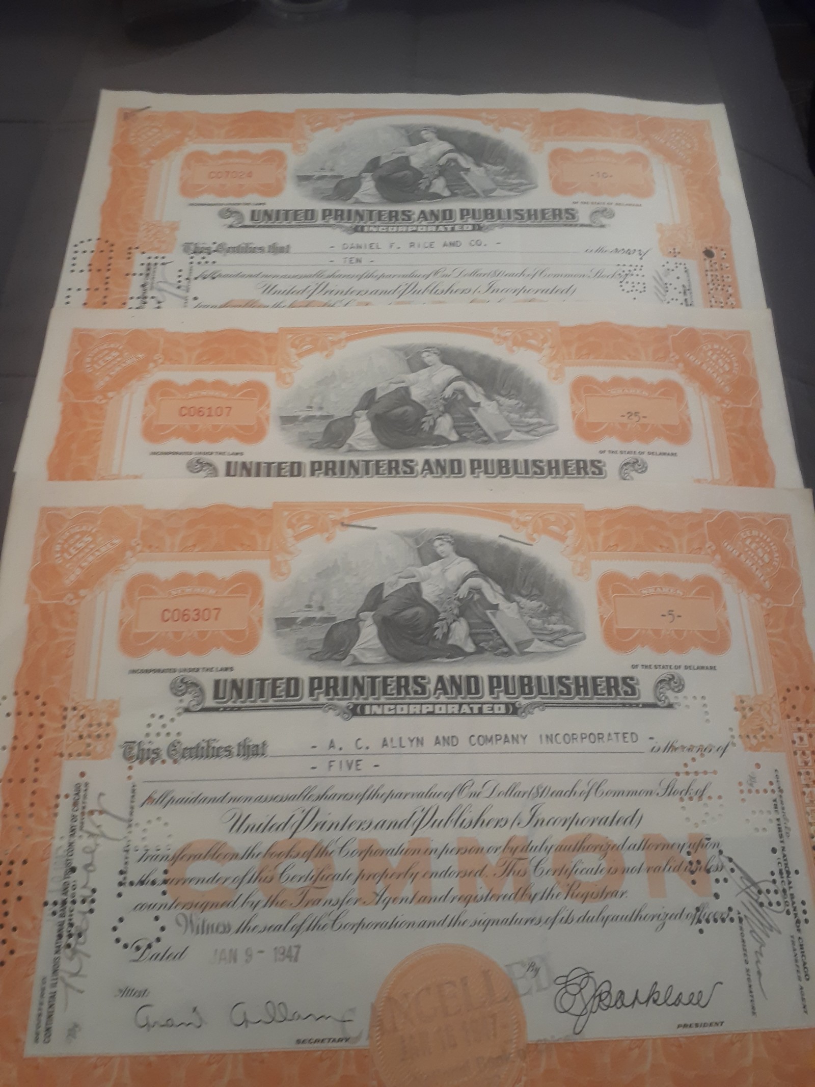 Lot of 3 Share /Stock Certificates