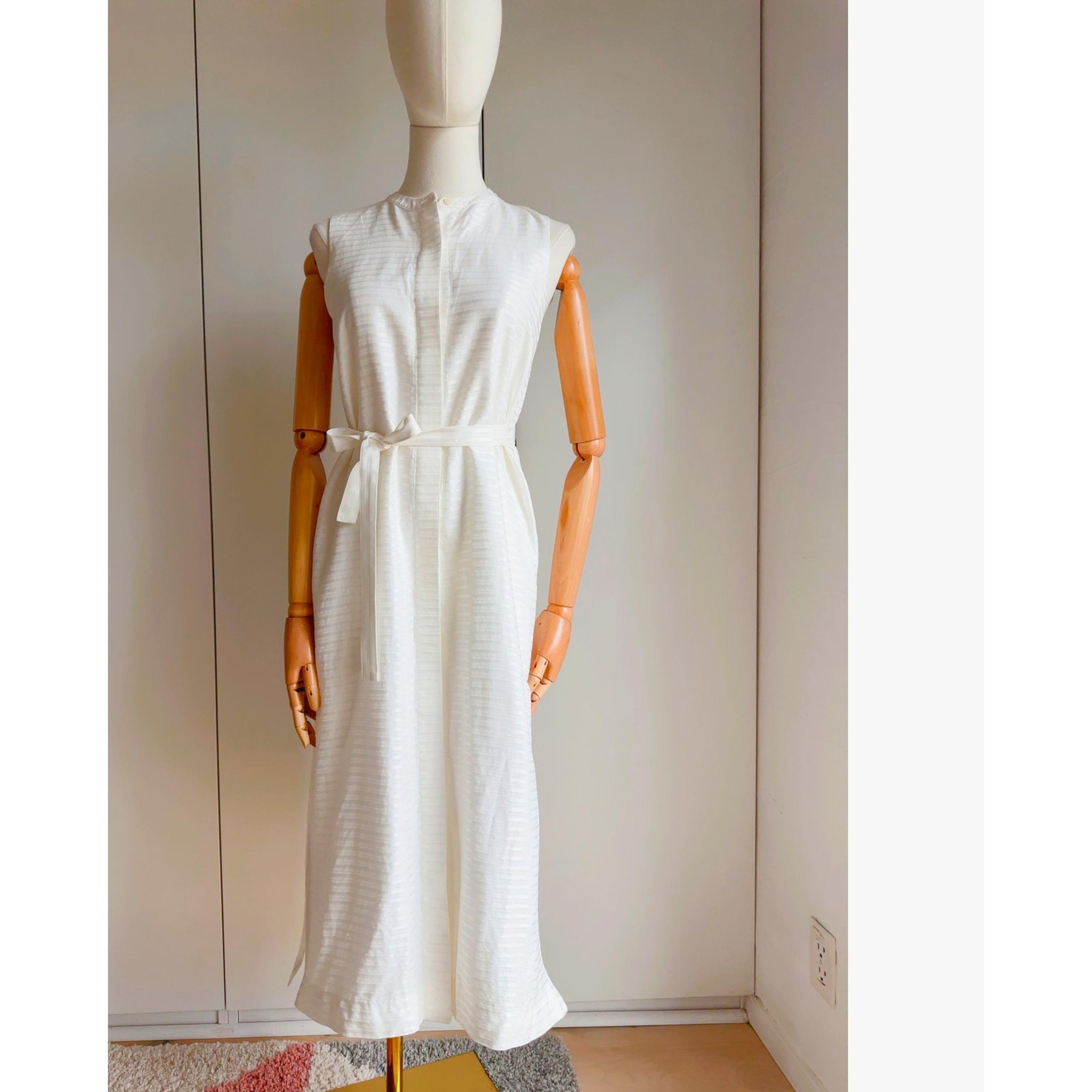 THEORY Womens Shirt Dress Off White Midi Fit Size 4 Sleeveless Luxe Tonal Stripe