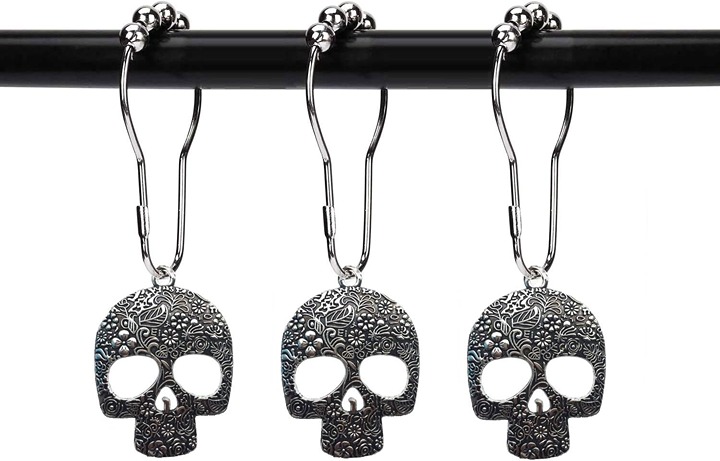 Set of 12 Sugar Skull Shower Curtain Hooks Decorative Home Bathroom