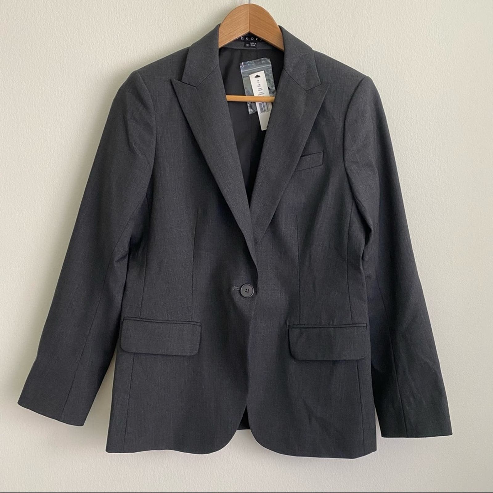 Theory Abel Tailored Single Breasted Wool Blend Blazer Charcoal Gray 10 NWT