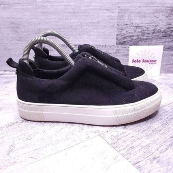 Steve Madden Gemma Faux Suede Zip Front Platform Sneaker Black Women's sz 6