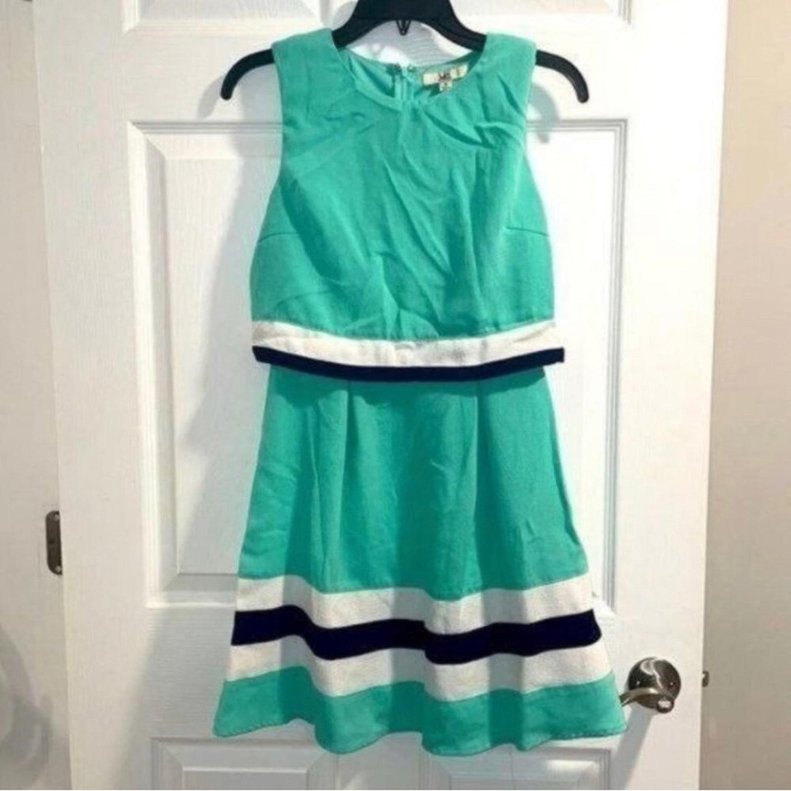 Ya Los Angeles Blue Color Block Cheer Style Sleeveless Fit and Flare Dress
