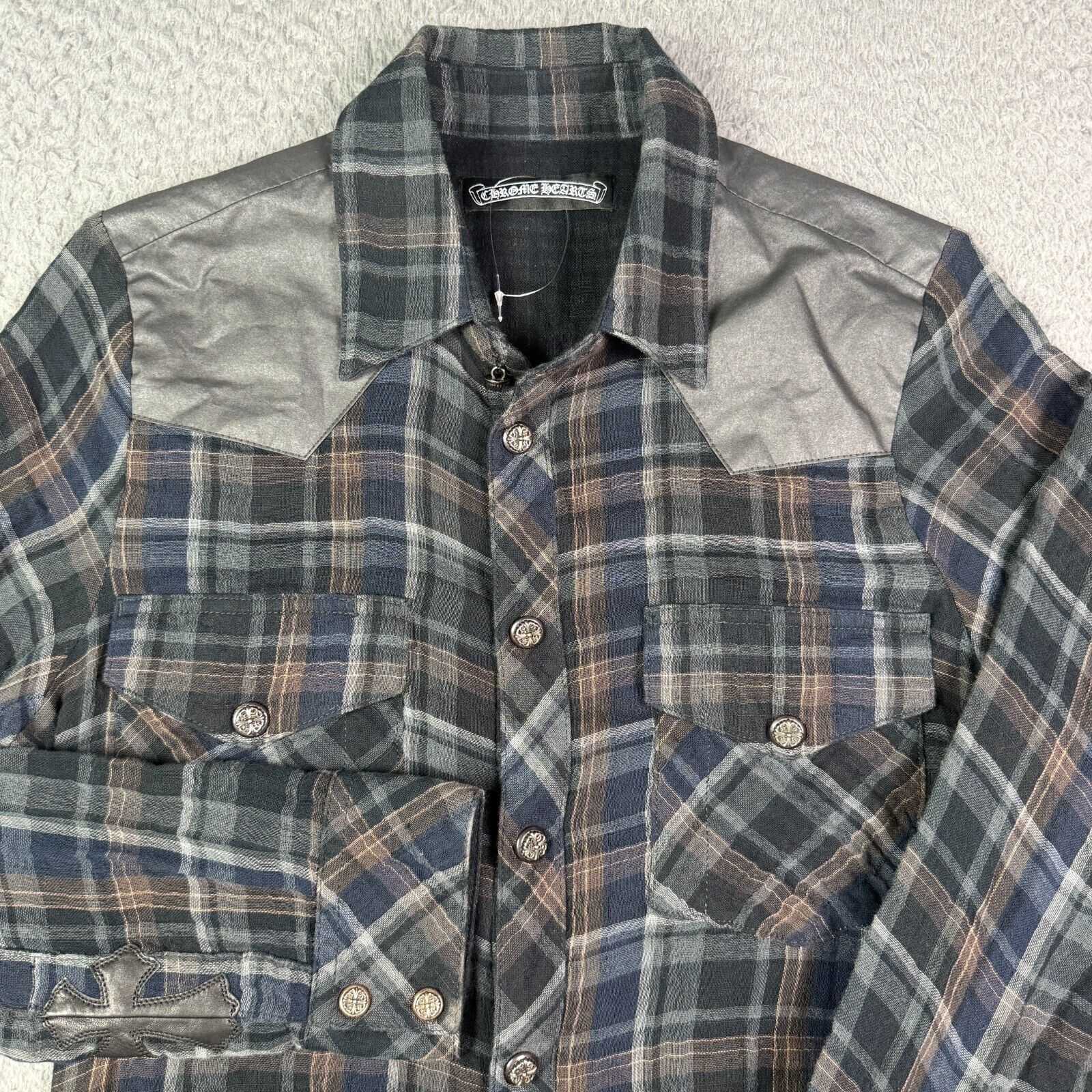 Vintage Chrome Hearts Shirt Mens S Western Gauze Flannel Plaid Snap Button 90s