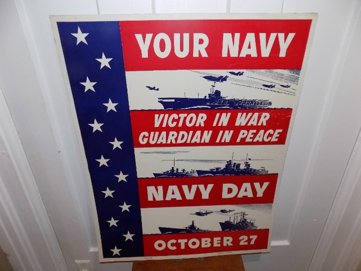 Vintage 1946 WWII Navy Day October 27 Cardboard Poster