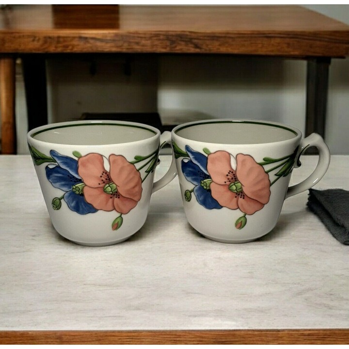 Vintage Villeroy Boch Germany Amapola Orange Blue Flowers Porcelain Cup ~ Lot 3