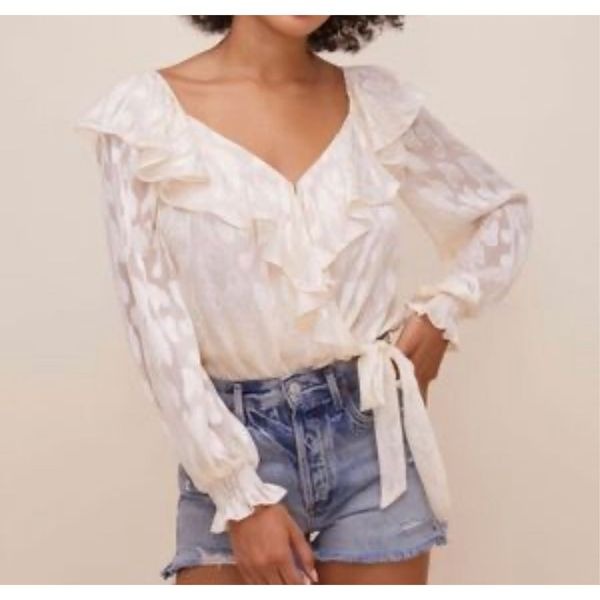 NWOT. ASTR The Label Persephone floral wrap ruffle bodysuit blouse.