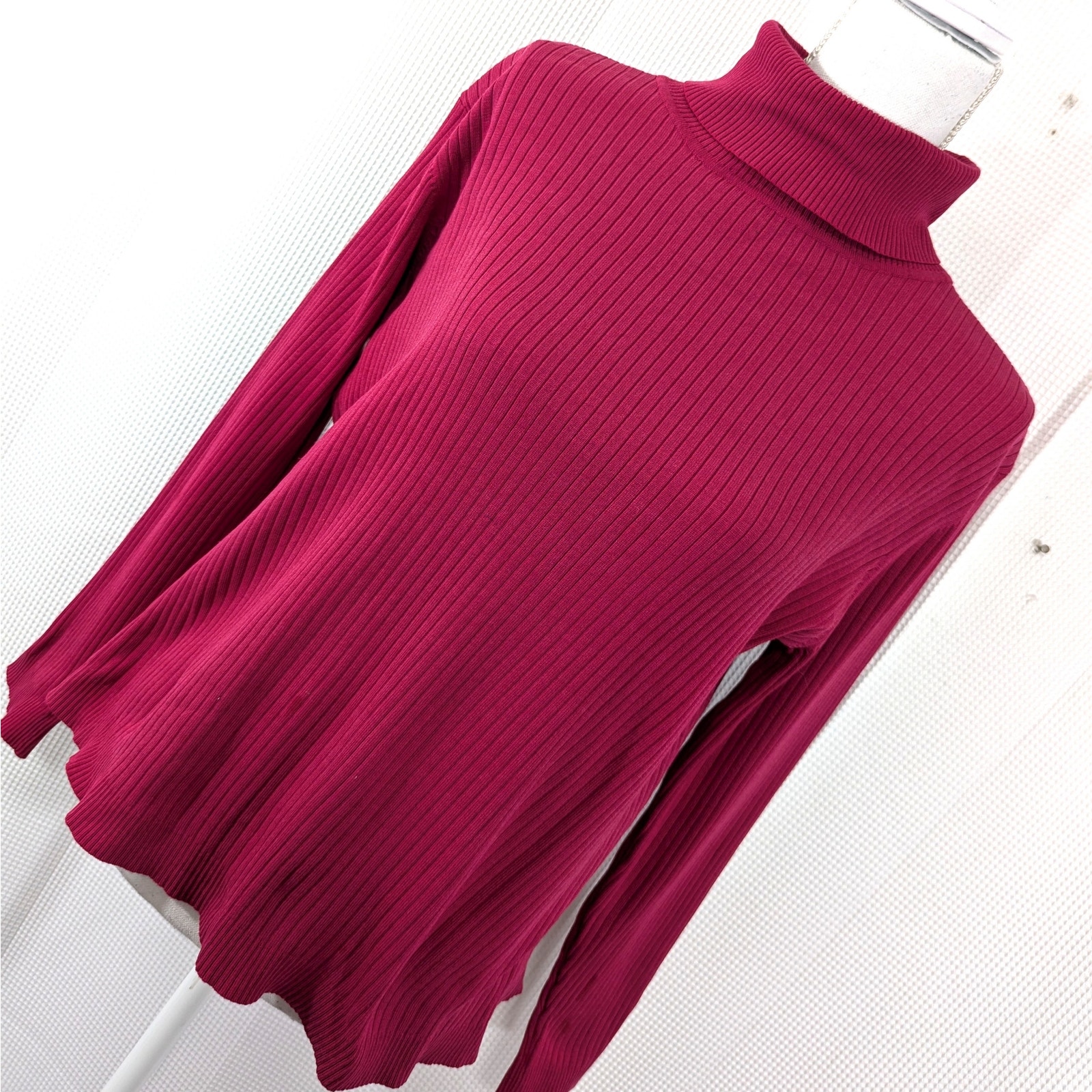 CHICO'S! SILK BLEND! FUSCHIA PINK RIBBED TURTLENECK LIGHTWEIGHT SWEATER! SZ XL