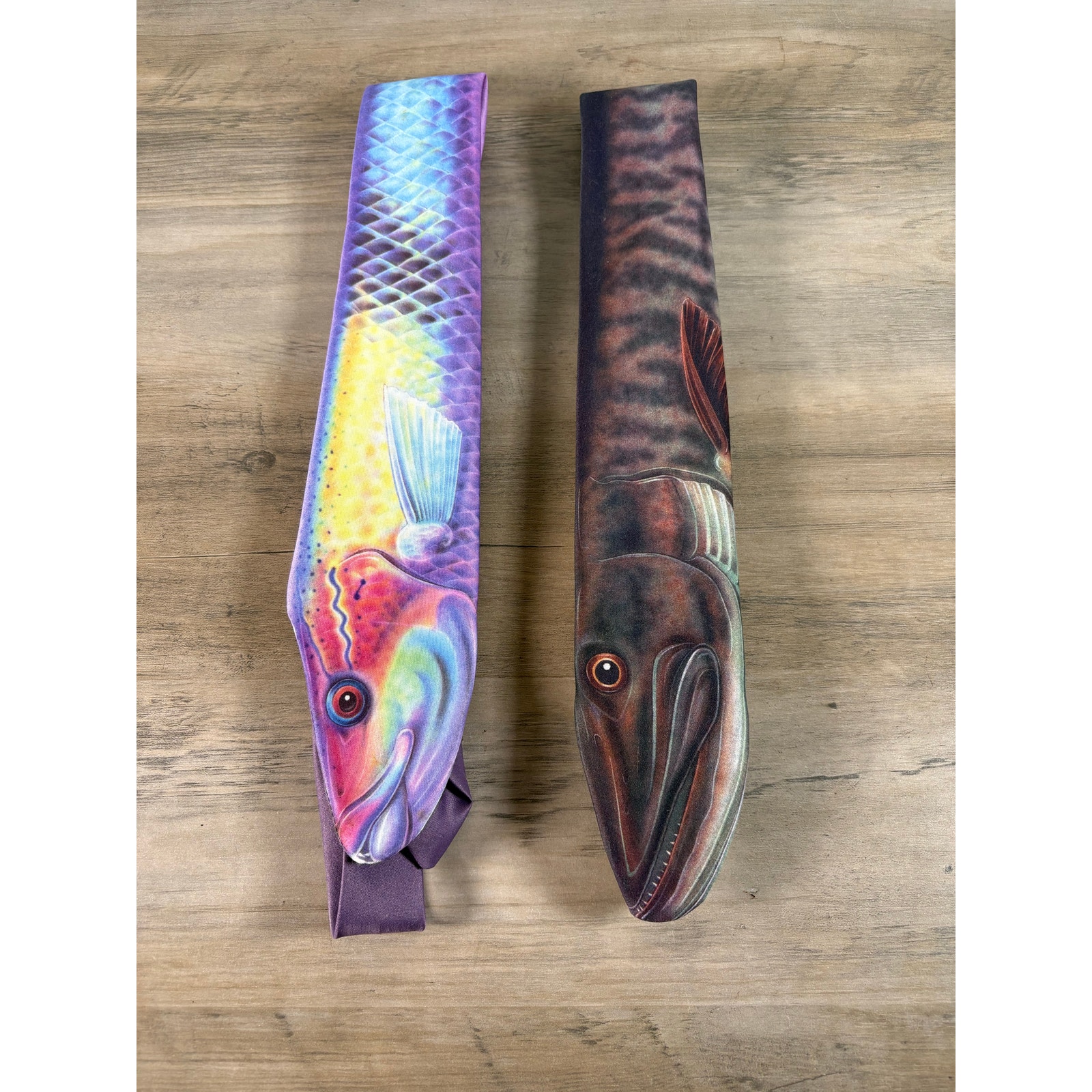 Vintage Ralph Marlin Mens Barracuda and Rainbow Fish Ties Neckties 1986 Silk EUC