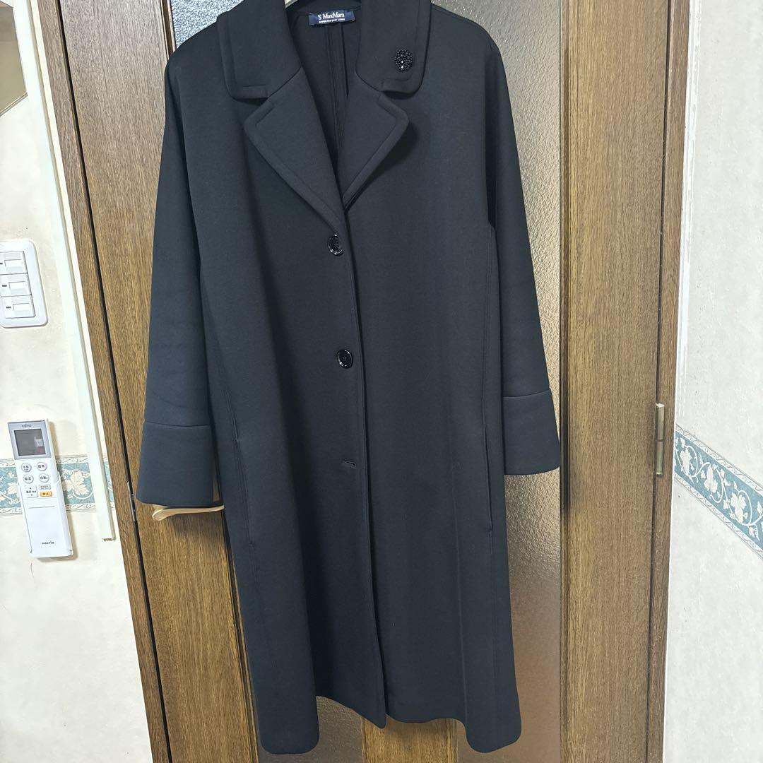 Max Mara Jersey Coat, Black, with Rhinestones on the Chest