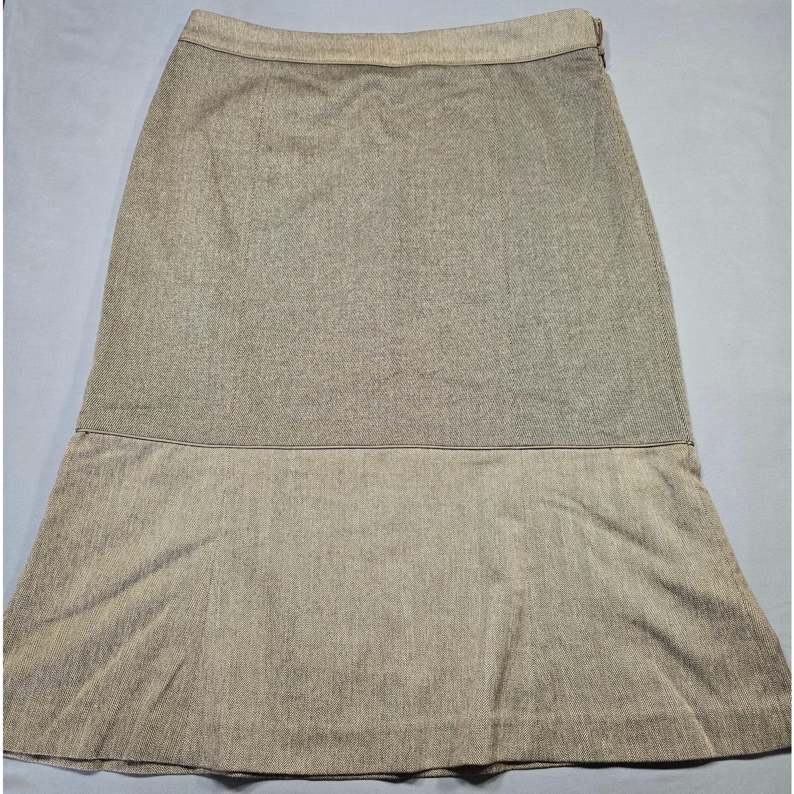 Sigrid Olsen Brown Midi Skirt Stretch Preppy Fluted Aline Unlined Zip Women's 10