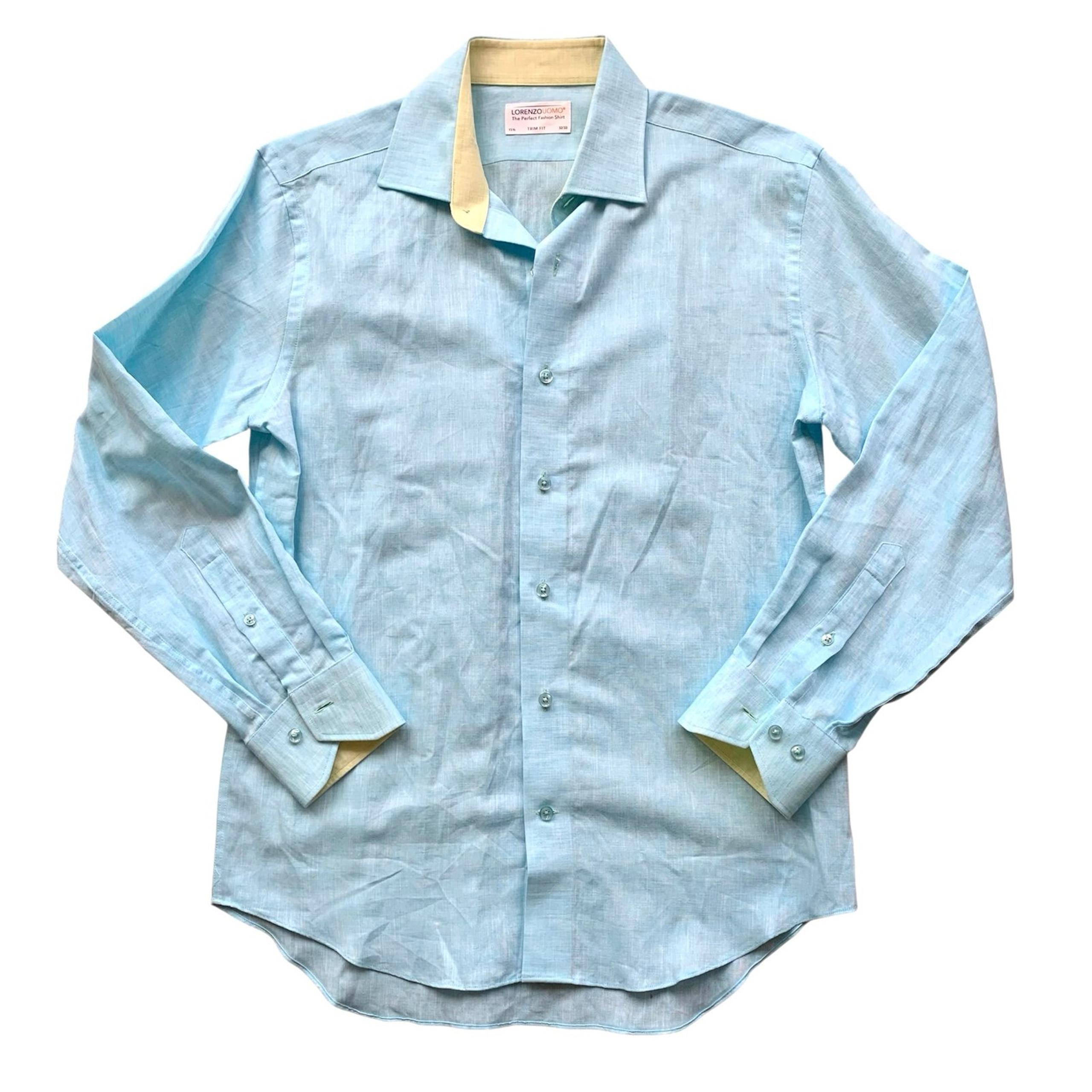 ALEXANDER Men’s Aqua Linen Shirt - Lorenzo Uomo