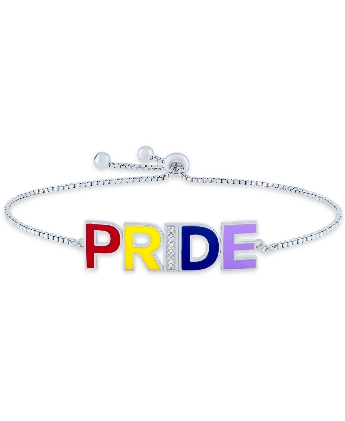 Authentic Diamond accent rainbow PRIDE bolo bracelet genuine 925 sterling silver