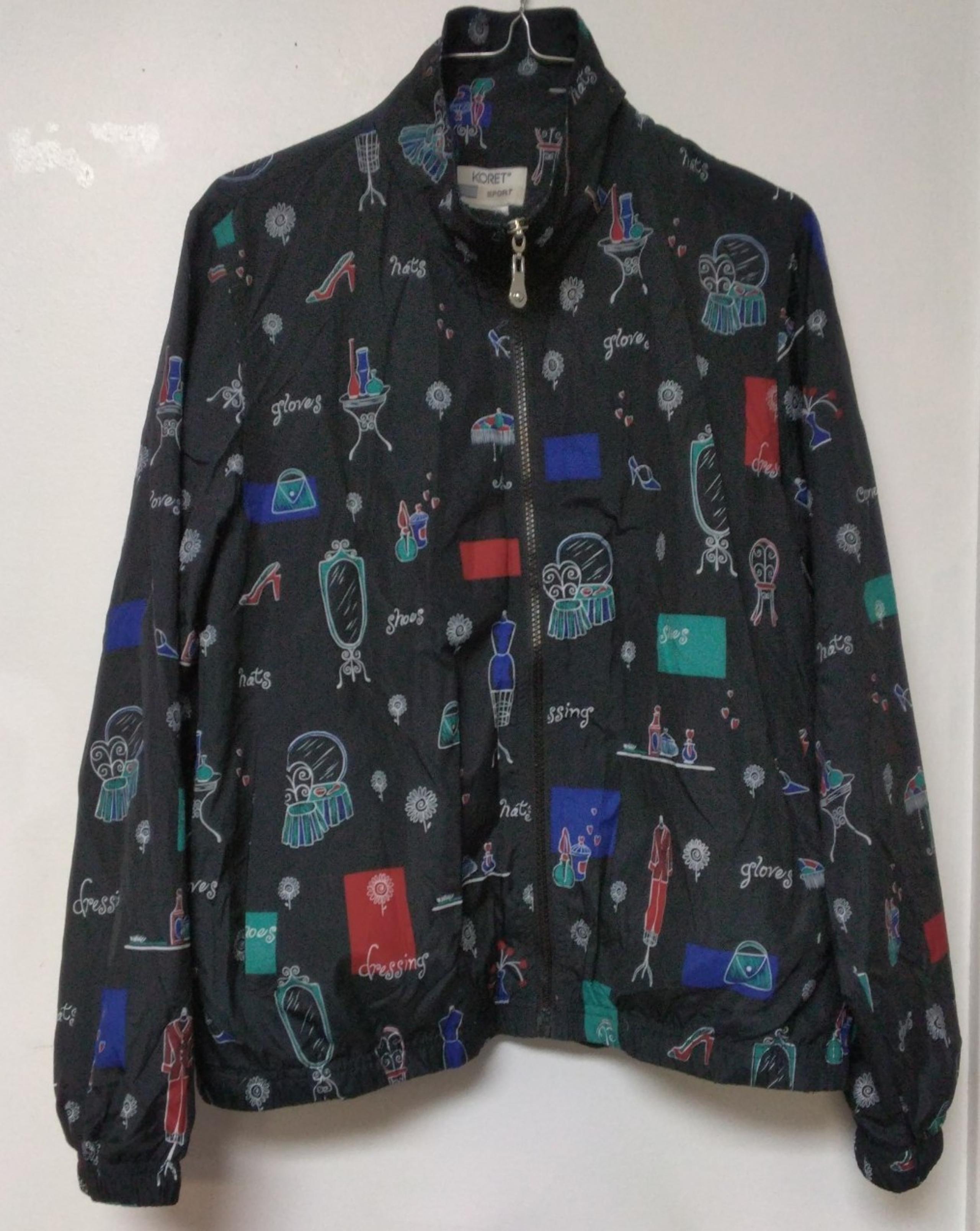 Koret Sport Vintage Black Multicolored Print Windbreaker Jacket Size L