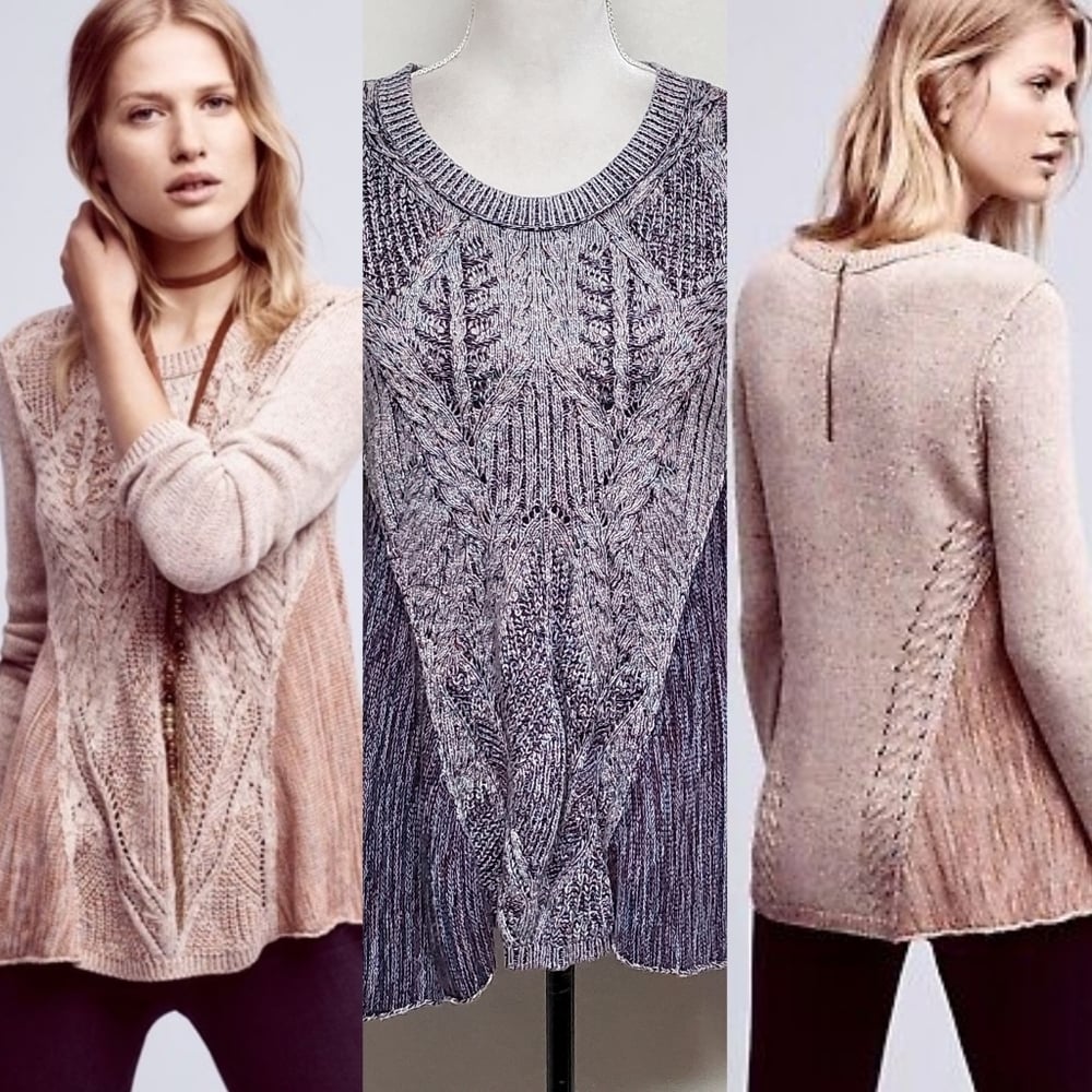 Anthropologie Moth Anita Purple Mixed Cable Knit Heathered Sweater Medium