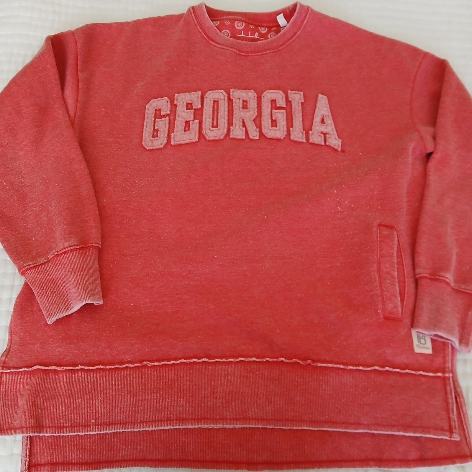 Women's Pressbox Red GEORGIA Pullover Applique W Pockets Vintage Wash Sz Large