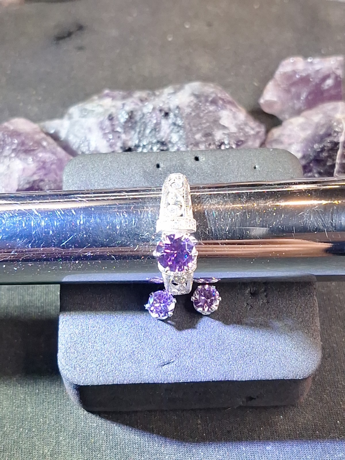Bueatiful Pure Amethyst ring and Earing Set