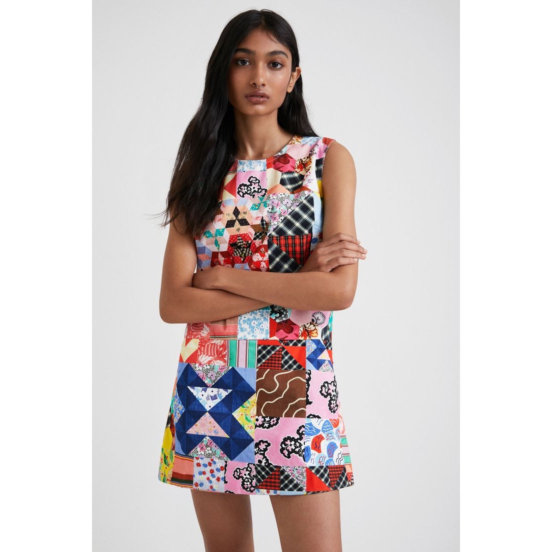 Desigual Johnson Hartig Women's Multicolored Patchwork Skort Romper Sz S