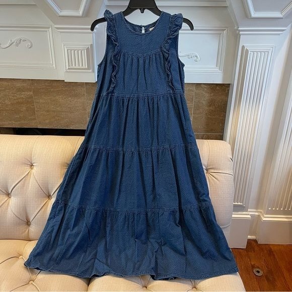 Madewell Dress Indigo Ruffled-Bodice Tiered Midi Dress Women’s XS Cottage-core