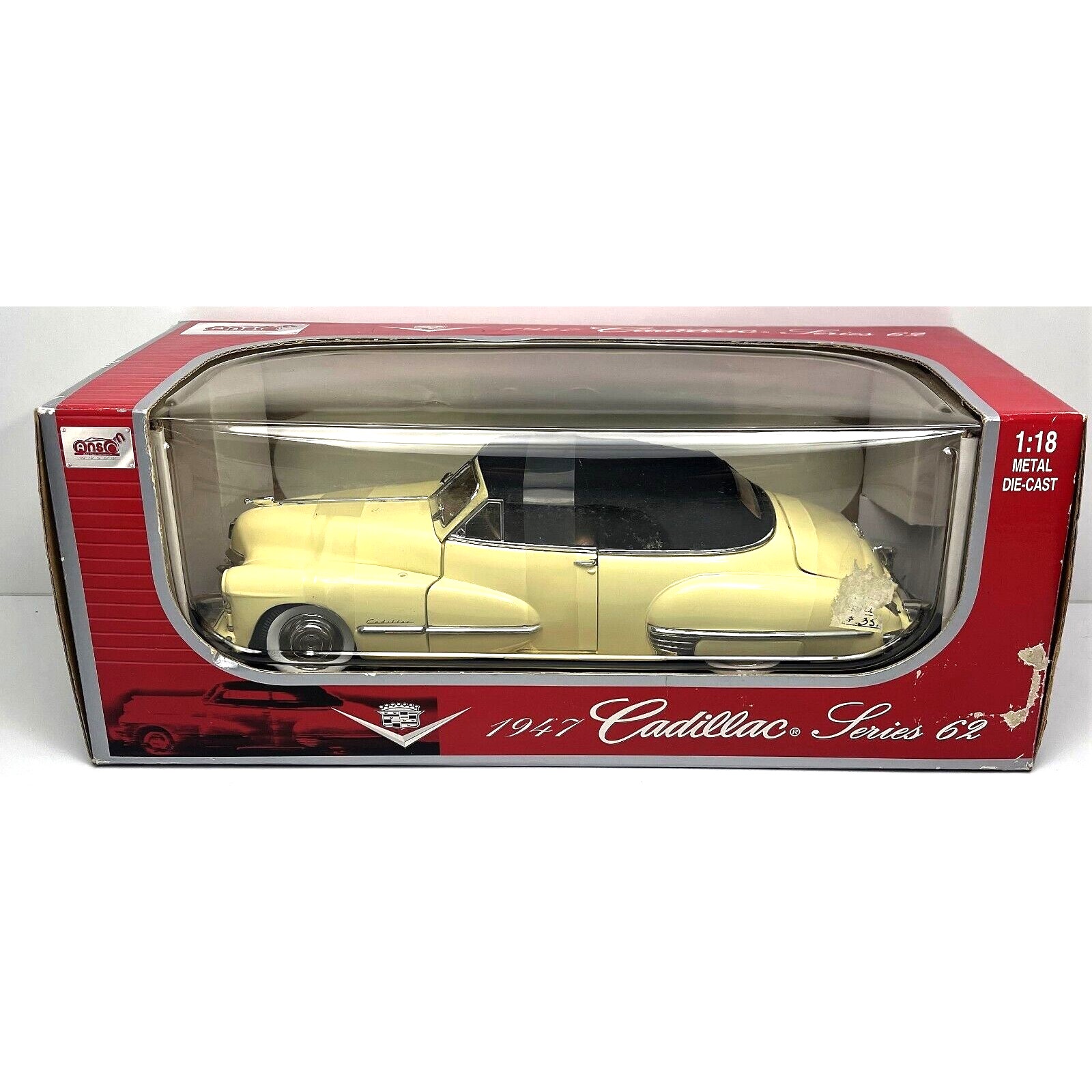 Anson - Yellow 1947 Cadillac Series 62 - 1:18 Scale - New in Box
