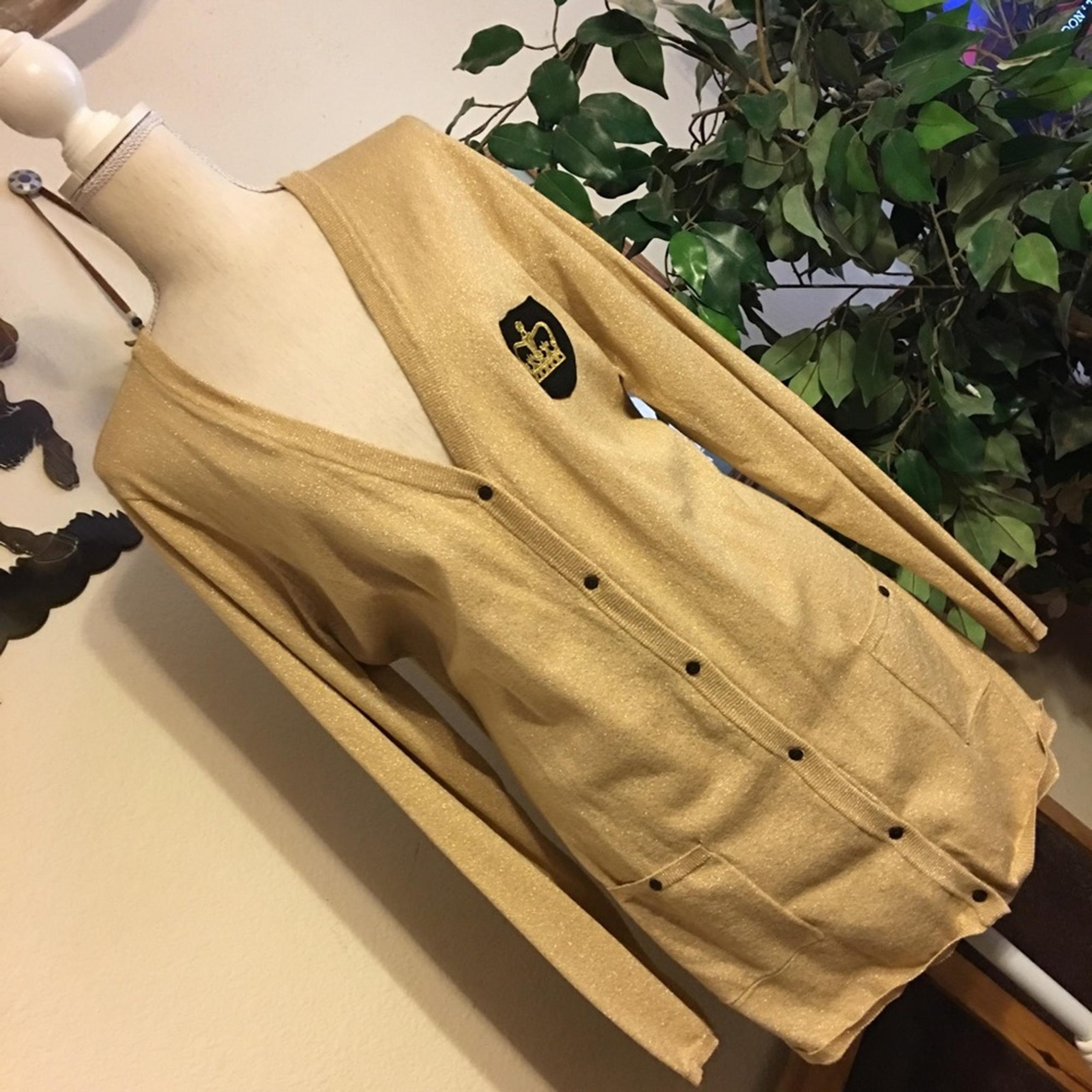 Diane Gilman gold sparkle crest cardigan XL