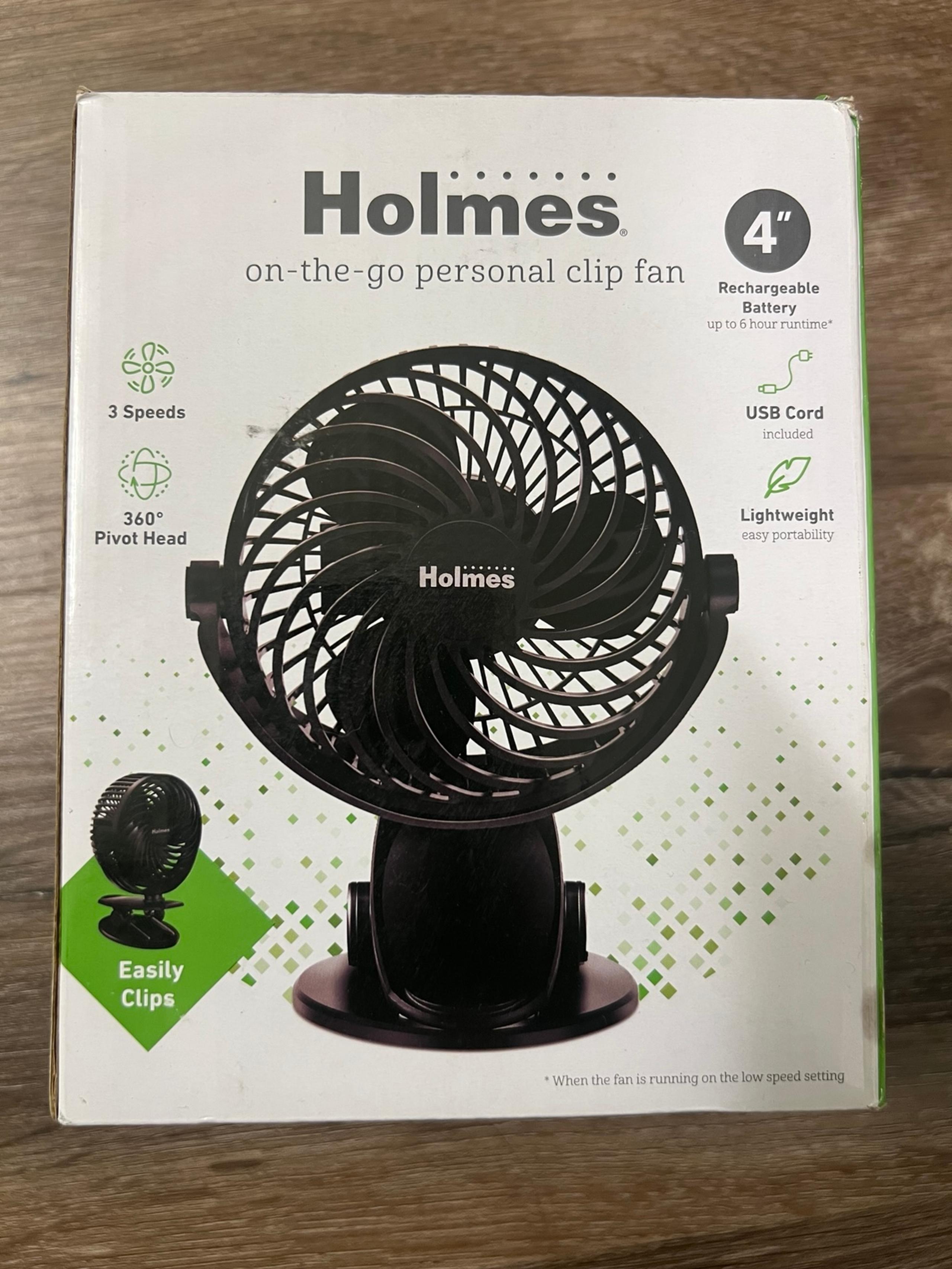 Holmes 4” On-the-Go Personal Clip Fan – Rechargeable