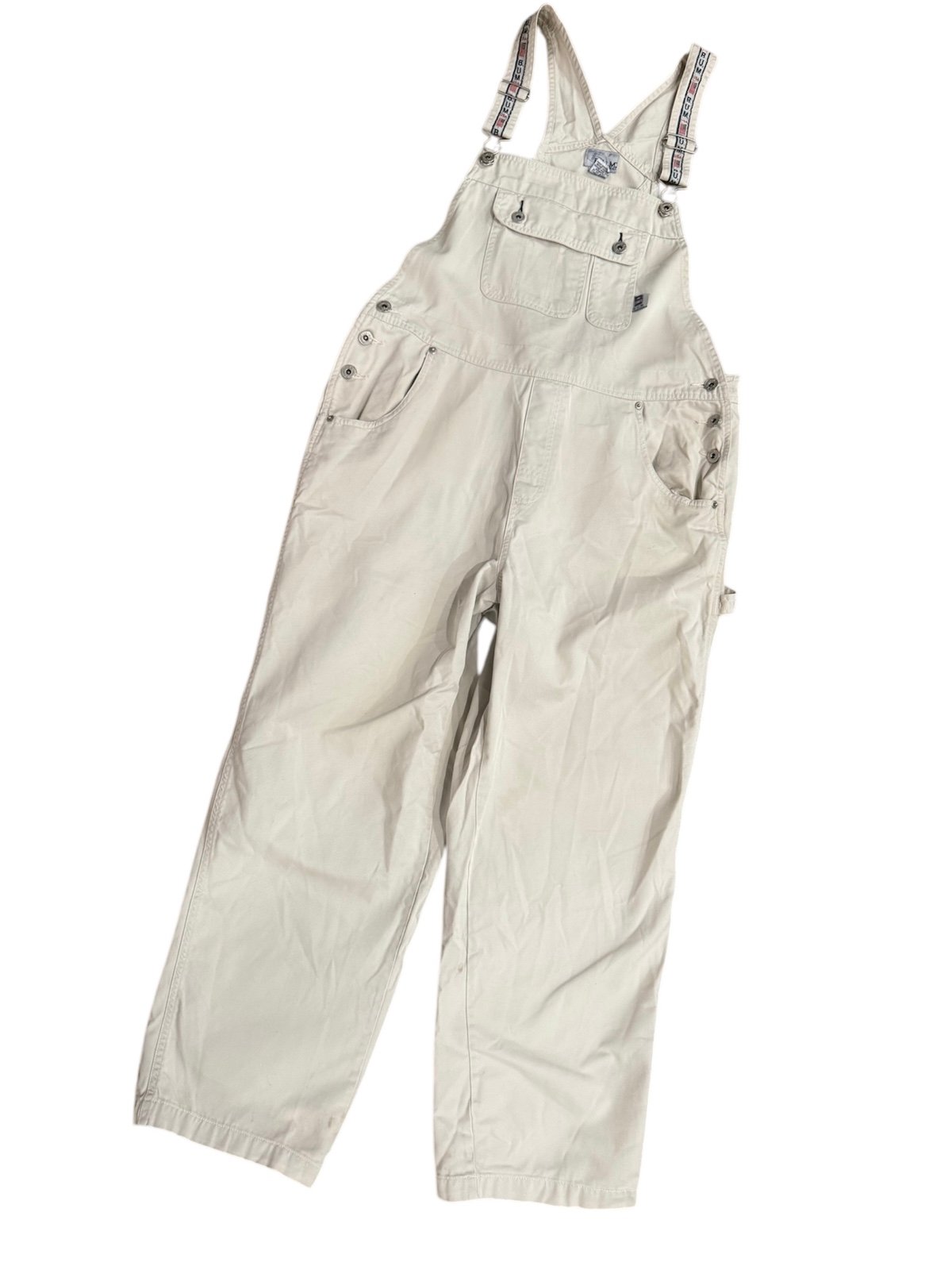 Vintage 90s Y2K BUM Equipment Khaki Denim Dungaree Oversize Bib Overalls Size XL