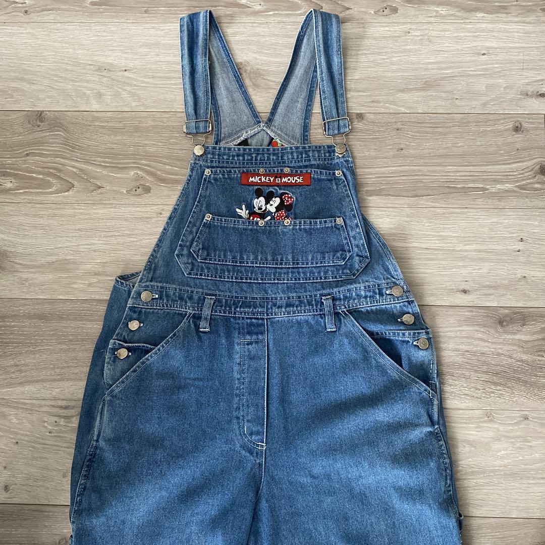 Mickey Mouse Embroidered Denim Overalls Size L