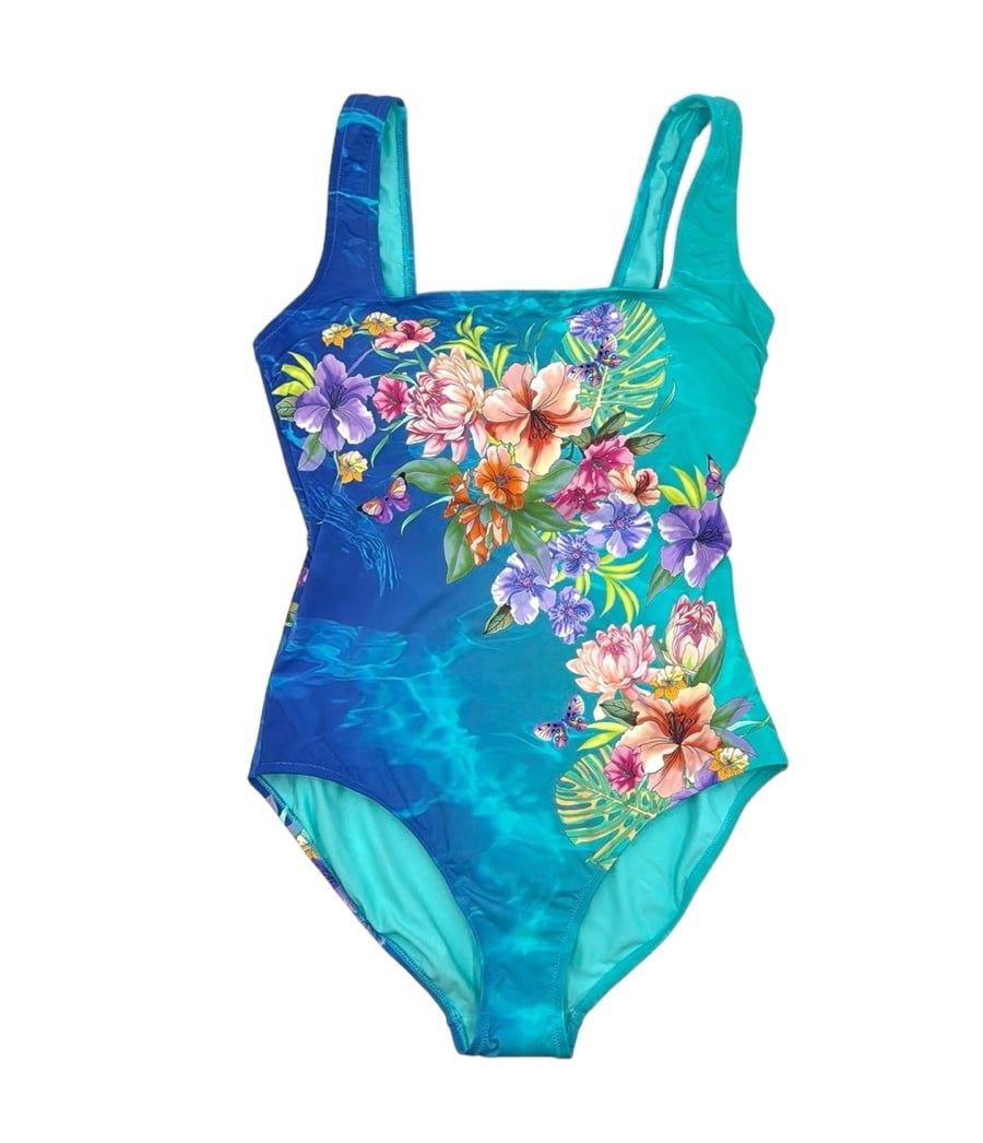 Johnny Was Womens Square Neck One Piece Swimsuit Size 2X