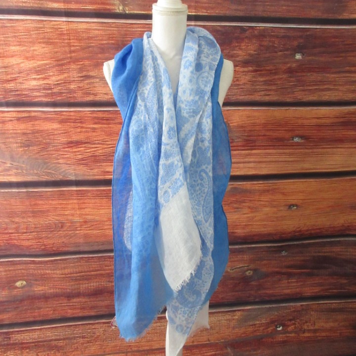 leggiadro linen scarf blue paisley Ombre rectangle 80x25