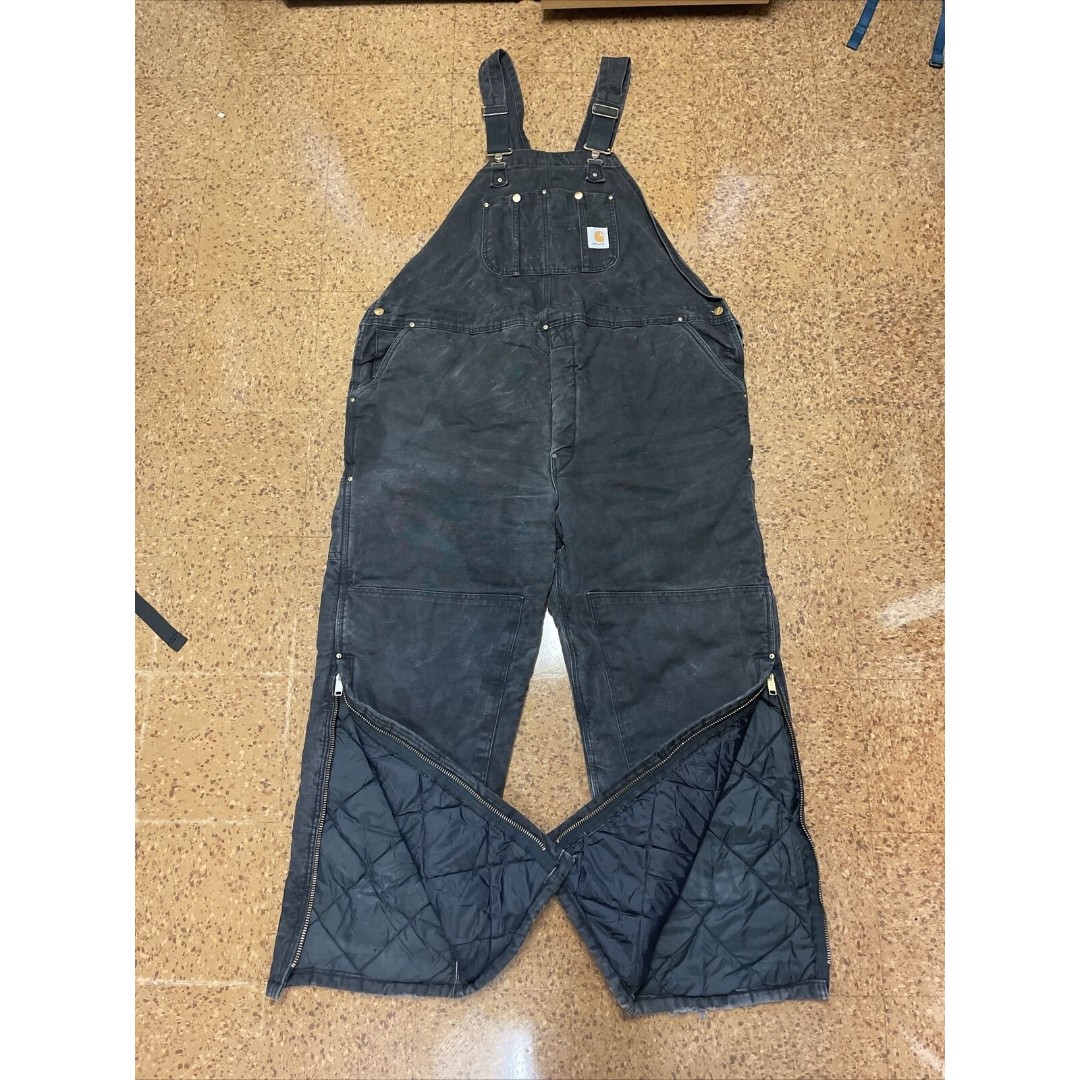 Carhartt Men's Quilt Lined Insulated Zip-Thigh Black Bib Overalls 42x40